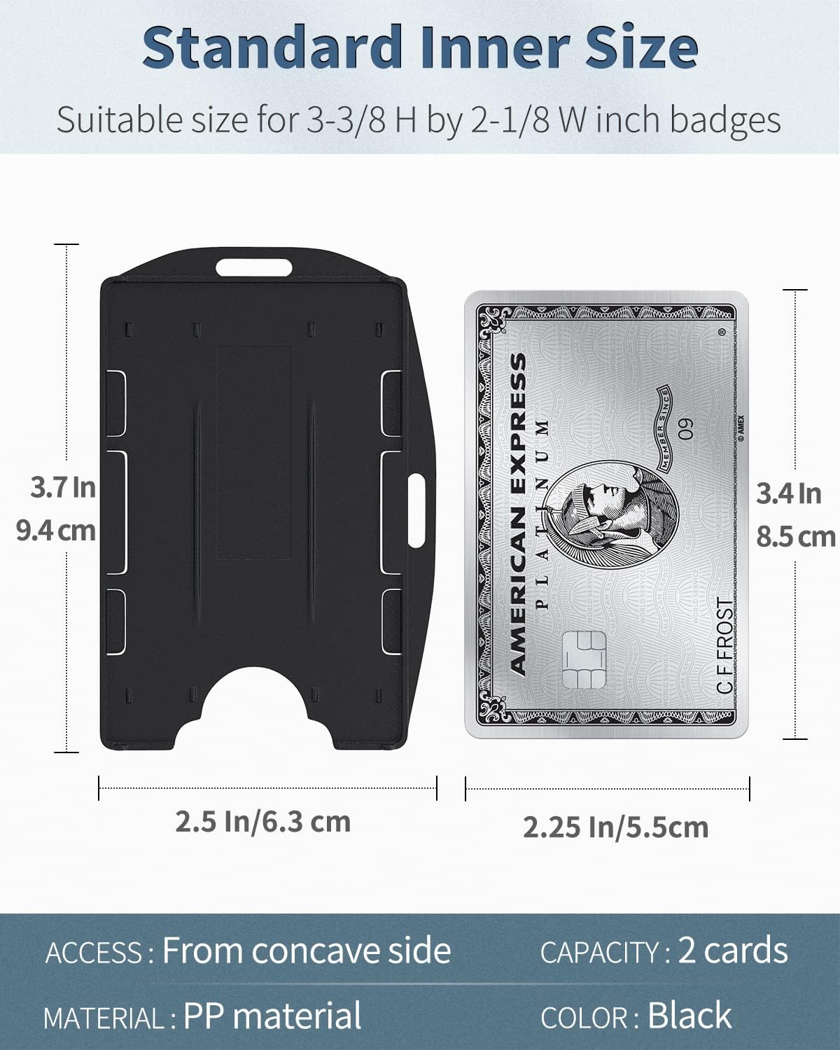 5 Pack Vertical and Horizontal 2-Card Badge Holder Double-Sided Hard Plastic Case with Grippers Fully Exposed Black Protector for Offices School IDs Credit Cards Driver’s Licenses and Passes