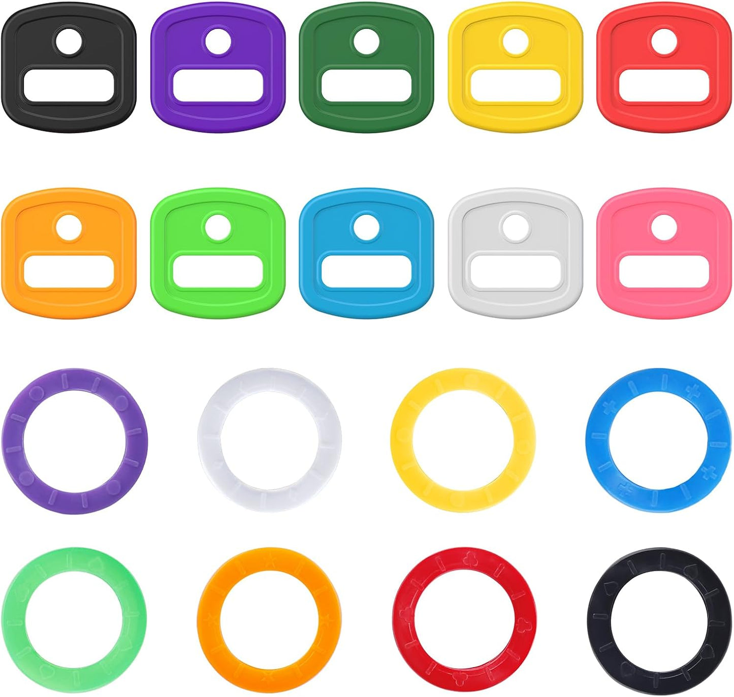 2 Style 34 Pcs Key Covers Caps, 1" Key Identifiers with Labels and 0.9 Inch Round Set, Soft Stretchy Key Covers for House Key, Cute Key Head Protectors for Standard Keys (Not for Odd-Shaped K