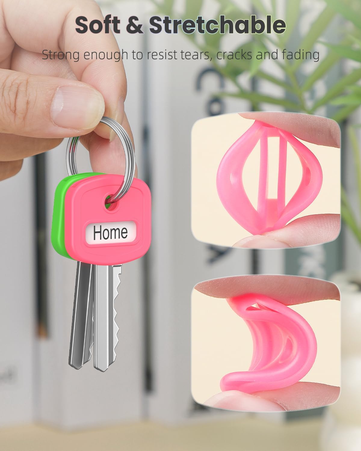 2 Style 34 Pcs Key Covers Caps, 1" Key Identifiers with Labels and 0.9 Inch Round Set, Soft Stretchy Key Covers for House Key, Cute Key Head Protectors for Standard Keys (Not for Odd-Shaped K