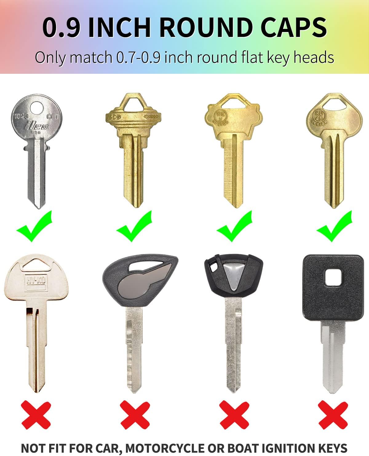 2 Style 34 Pcs Key Covers Caps, 1" Key Identifiers with Labels and 0.9 Inch Round Set, Soft Stretchy Key Covers for House Key, Cute Key Head Protectors for Standard Keys (Not for Odd-Shaped K