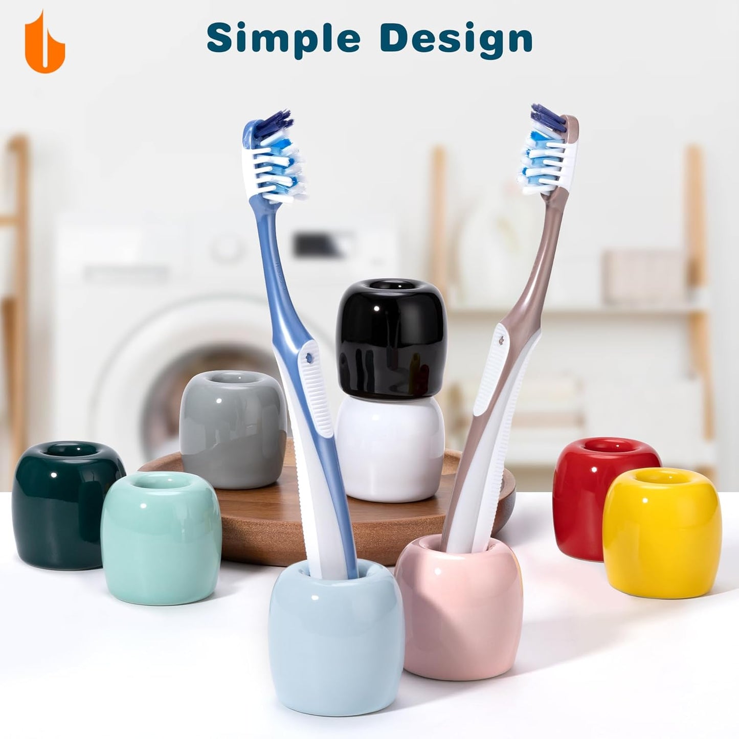 Ceramic Toothbrush Holders for Bathrooms, Sleek Tooth Brush Holder Toothbrush Stand Tooth Brushing Holder, Portable Bathroom Accessories Organizer, Dark Green, 2 Pack