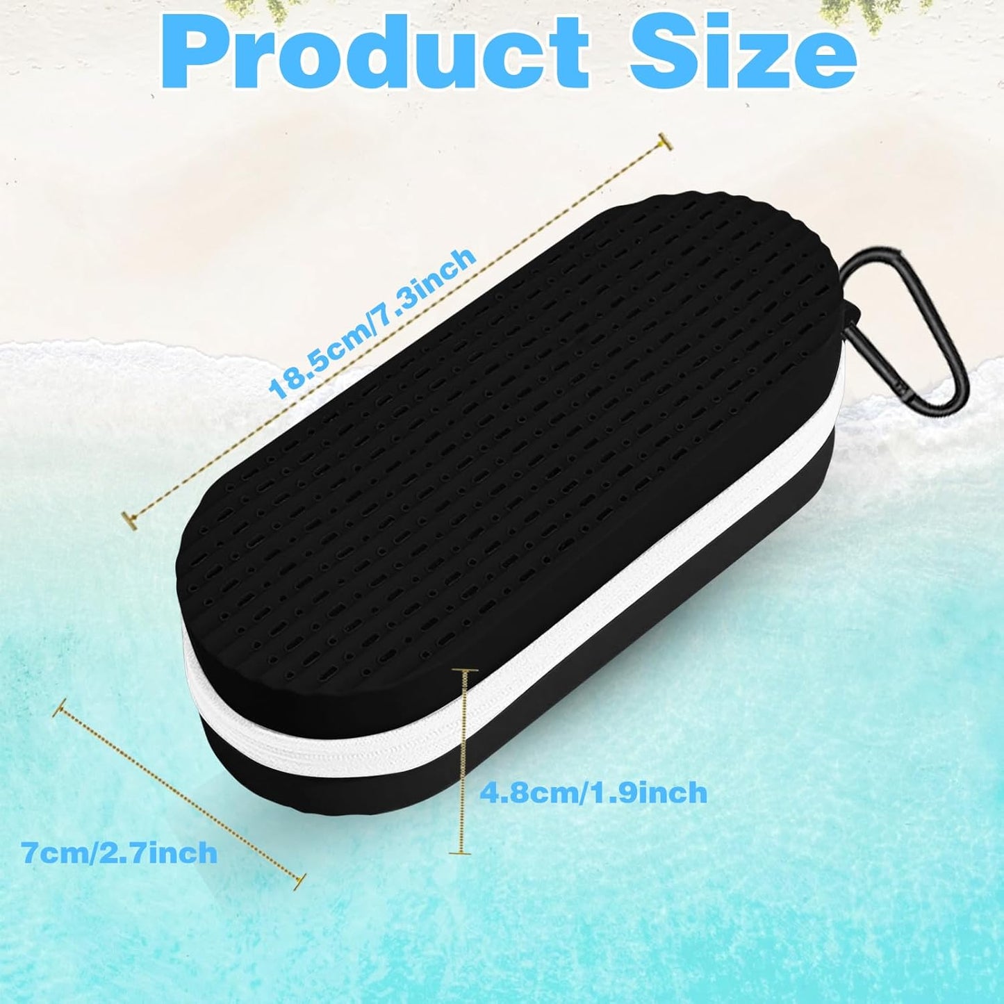 Swim Goggles Case with Drain Hole, Portable Zipper Eye Box with Hook for Goggles Sunglasses Eyeglass (Black)