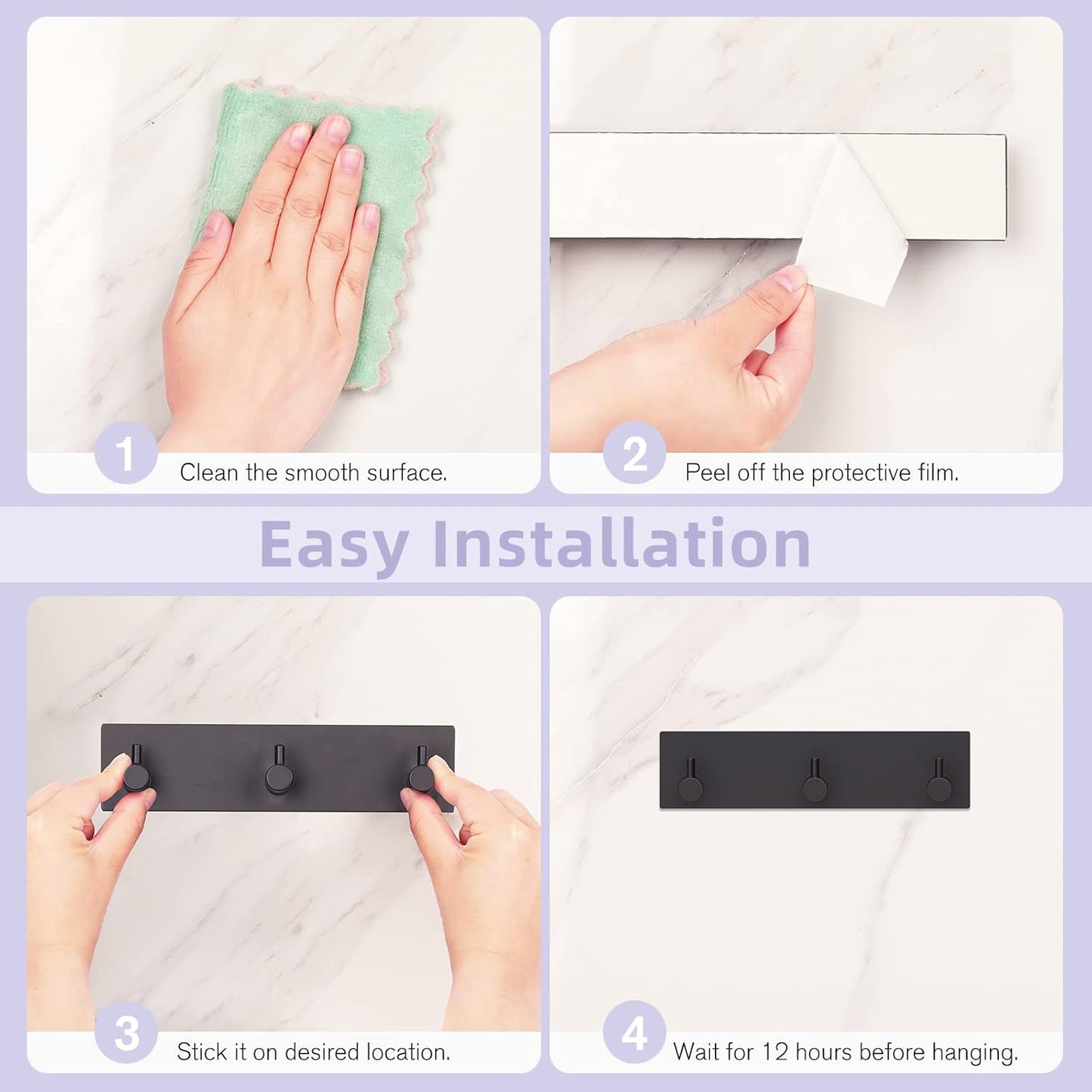 Key Holder Wall Mount, Small Metal Self Adhesive Key Hanger with 3 Hooks, No Drilling, Extra Adhesive Strip, Black