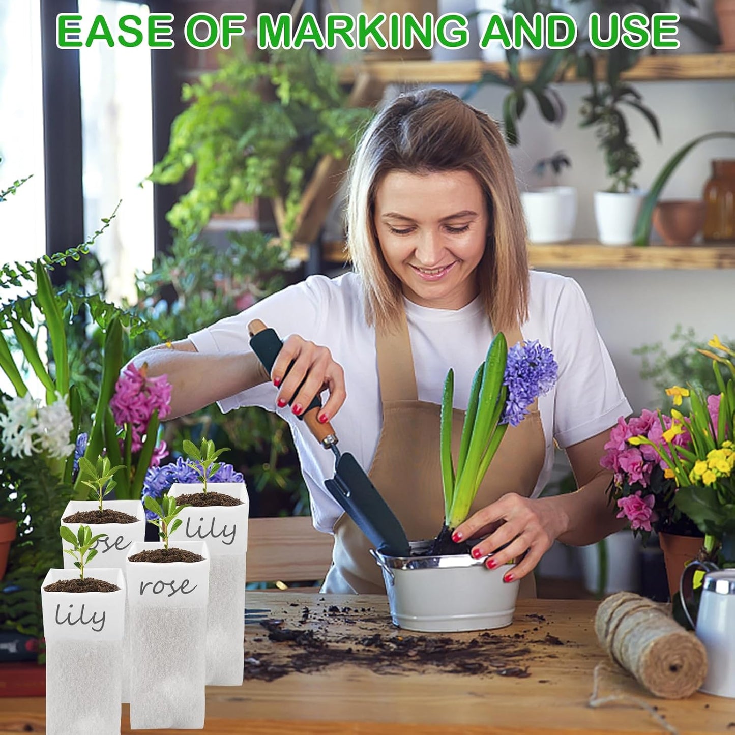 60Pcs Nursery Grow Bags, Biodegradable Non-Woven Fabric Plant Bags, Seedlings Growing Pots for Vegetable Flowers Fruits Tree Planting (12.2 3.3 Inches)