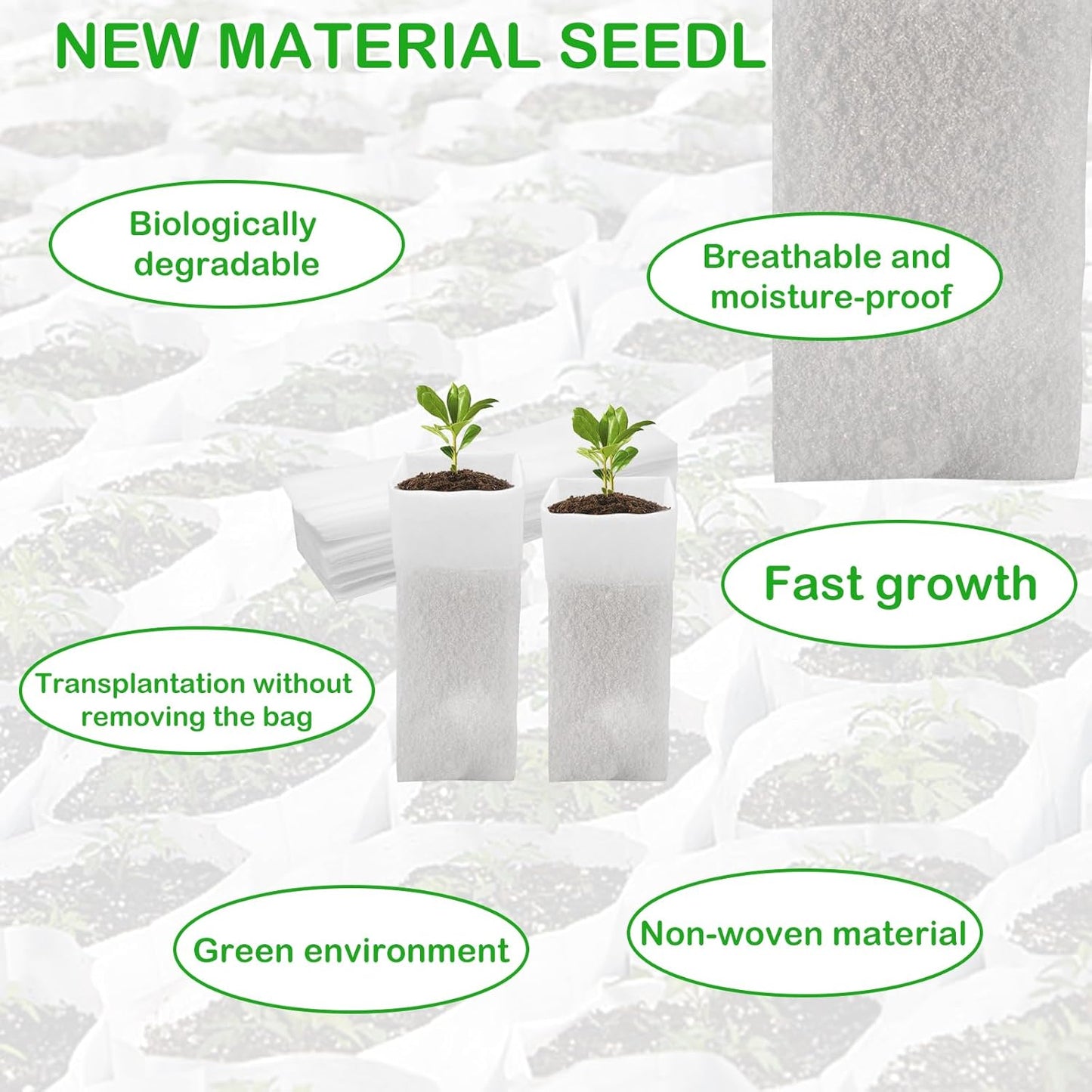 60Pcs Nursery Grow Bags, Biodegradable Non-Woven Fabric Plant Bags, Seedlings Growing Pots for Vegetable Flowers Fruits Tree Planting (12.2 3.3 Inches)