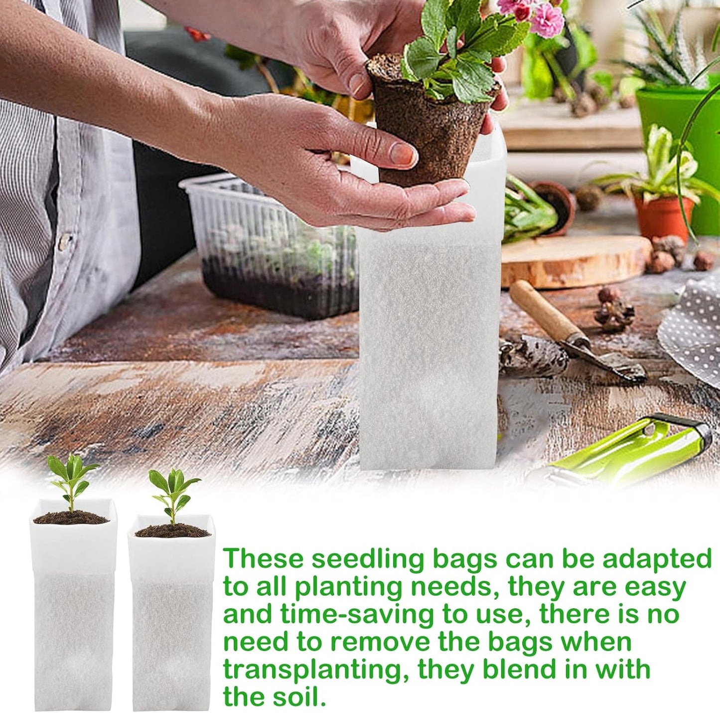 60Pcs Nursery Grow Bags, Biodegradable Non-Woven Fabric Plant Bags, Seedlings Growing Pots for Vegetable Flowers Fruits Tree Planting (12.2 3.3 Inches)