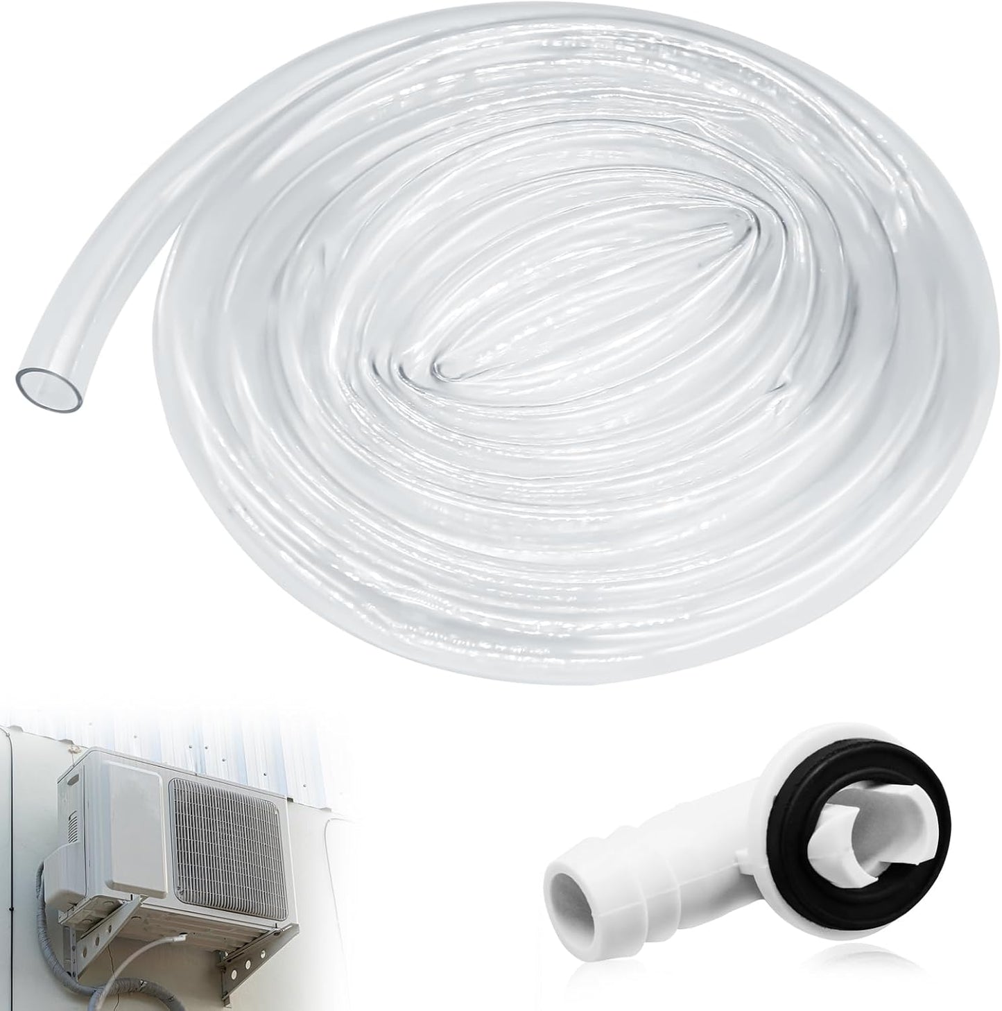 10Ft Portable Air Conditioner Drain Hose, 3/5 Inch Leakproof AC Drain Hose Kit, Universal AC Drain Hose Drain Pipe Replacement with Hose Connector and Clamp, Window Air Conditioner Unit Parts