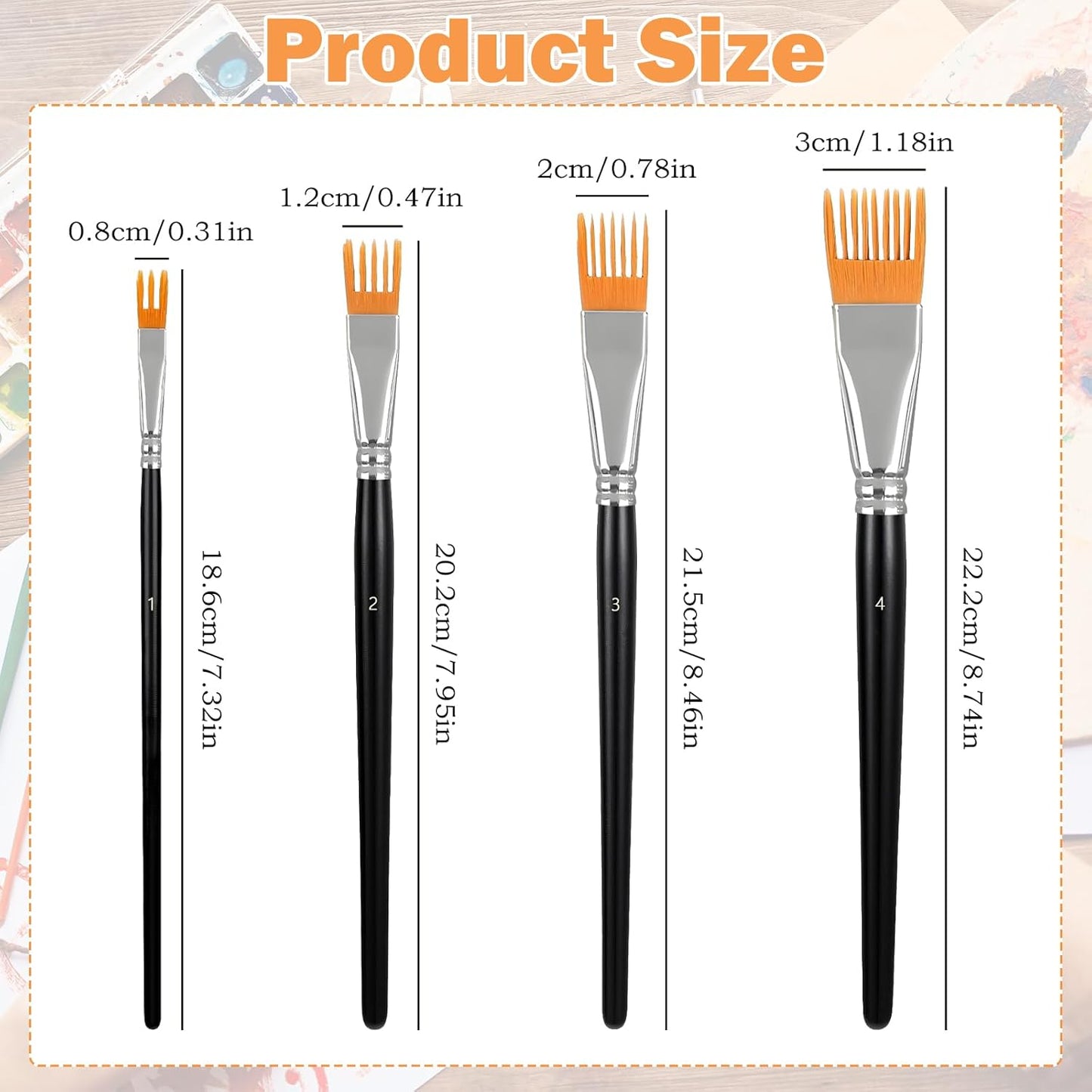 4Pcs Comb Artist Brush Set, Rake Brushes for Painting with Birch Wood Handle, Paintbrush for Acrylic Paint, Textured Art Paintbrush Sets for Greeting Cards & DIY Crafts