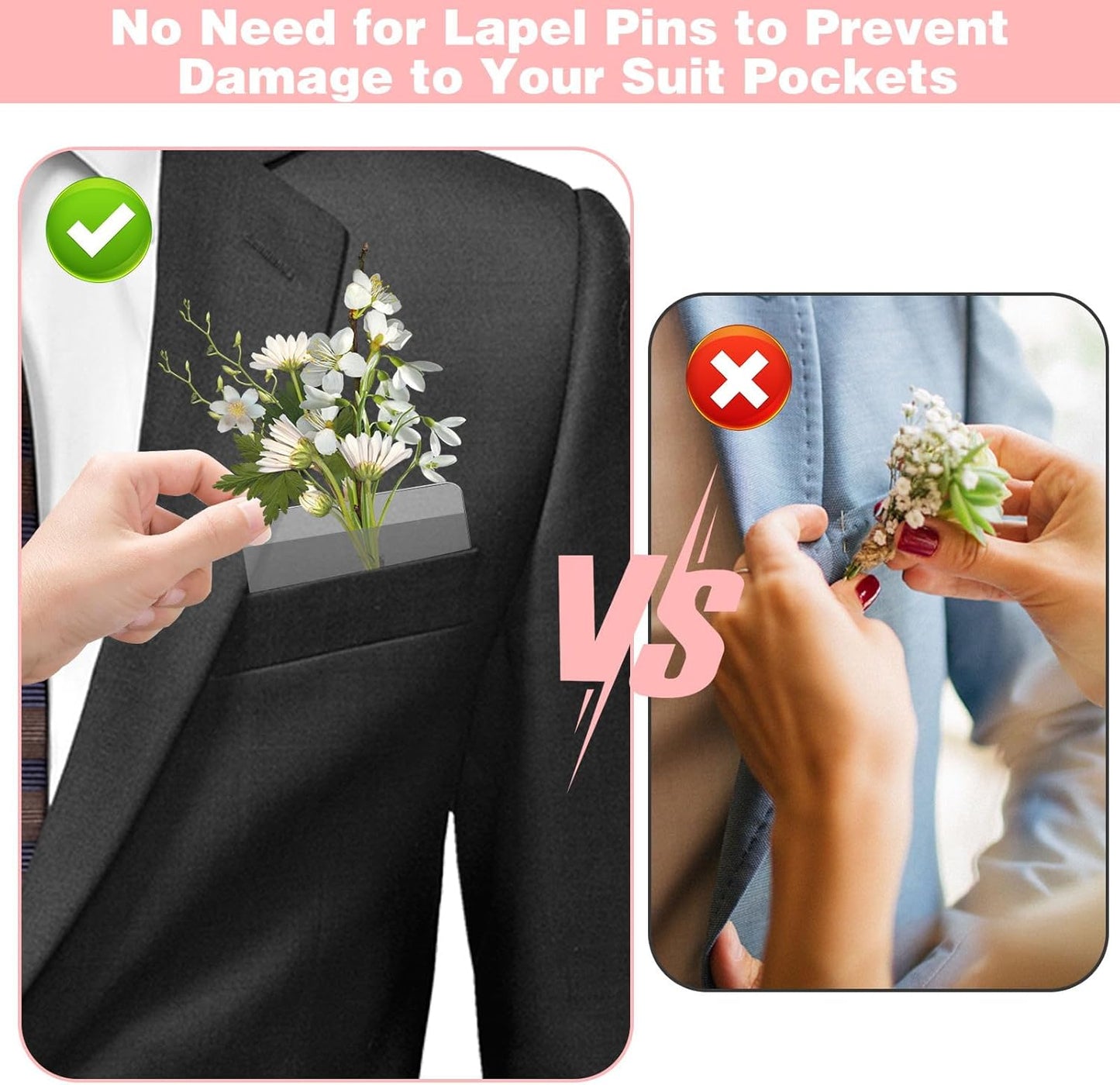 20Pcs Pocket Boutonniere Plastic Sleeve, Pocket Boutonniere Holder, Clear Sleeves Holder No Lapel Pin Required, Flower Holders for Groom Groomsmen Ceremony (NO Flowers)