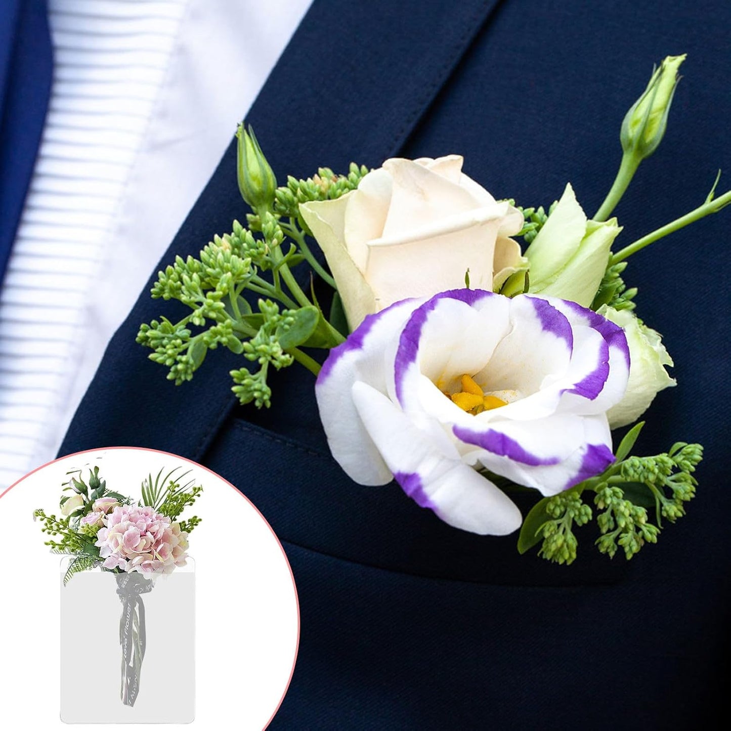 20Pcs Pocket Boutonniere Plastic Sleeve, Pocket Boutonniere Holder, Clear Sleeves Holder No Lapel Pin Required, Flower Holders for Groom Groomsmen Ceremony (NO Flowers)