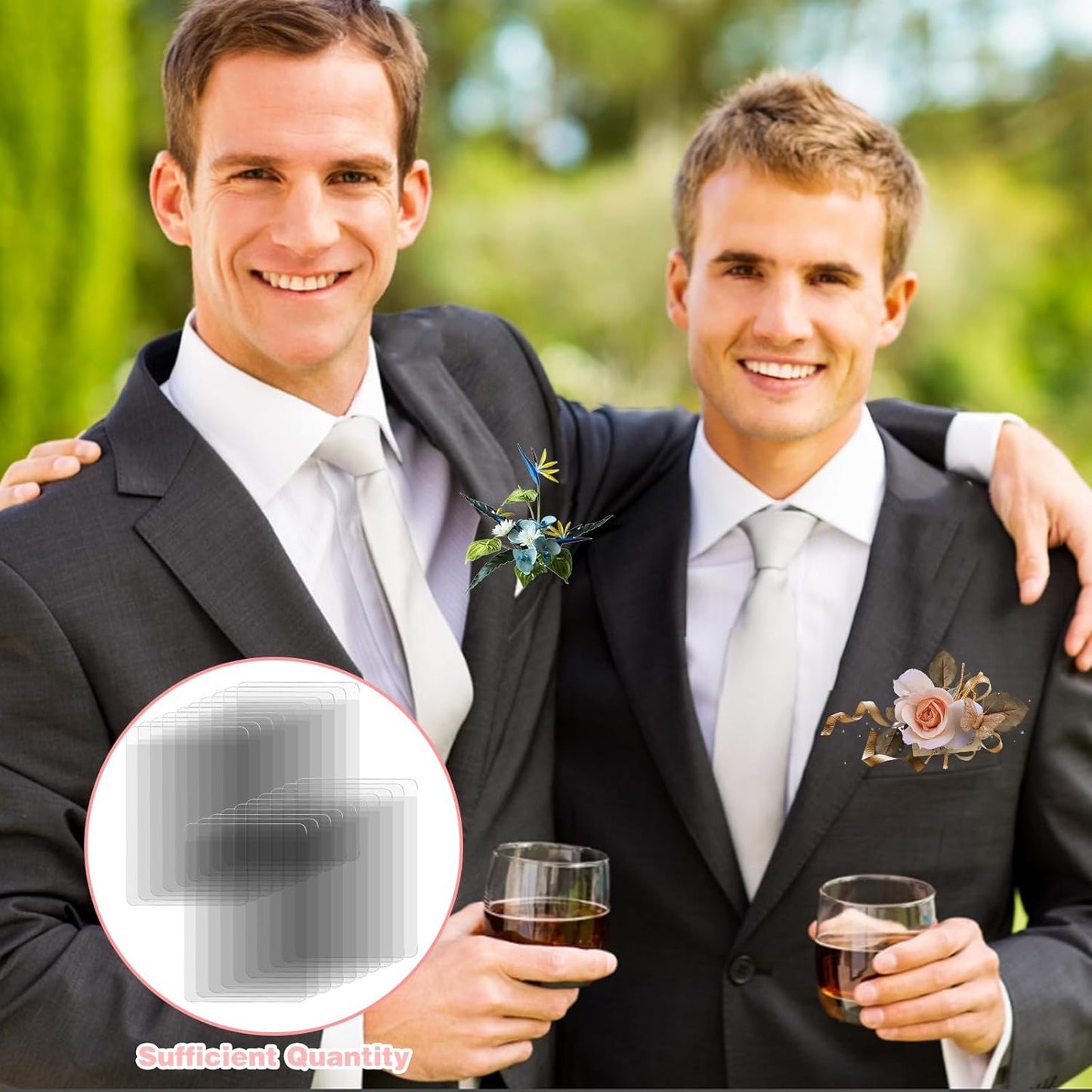 20Pcs Pocket Boutonniere Plastic Sleeve, Pocket Boutonniere Holder, Clear Sleeves Holder No Lapel Pin Required, Flower Holders for Groom Groomsmen Ceremony (NO Flowers)