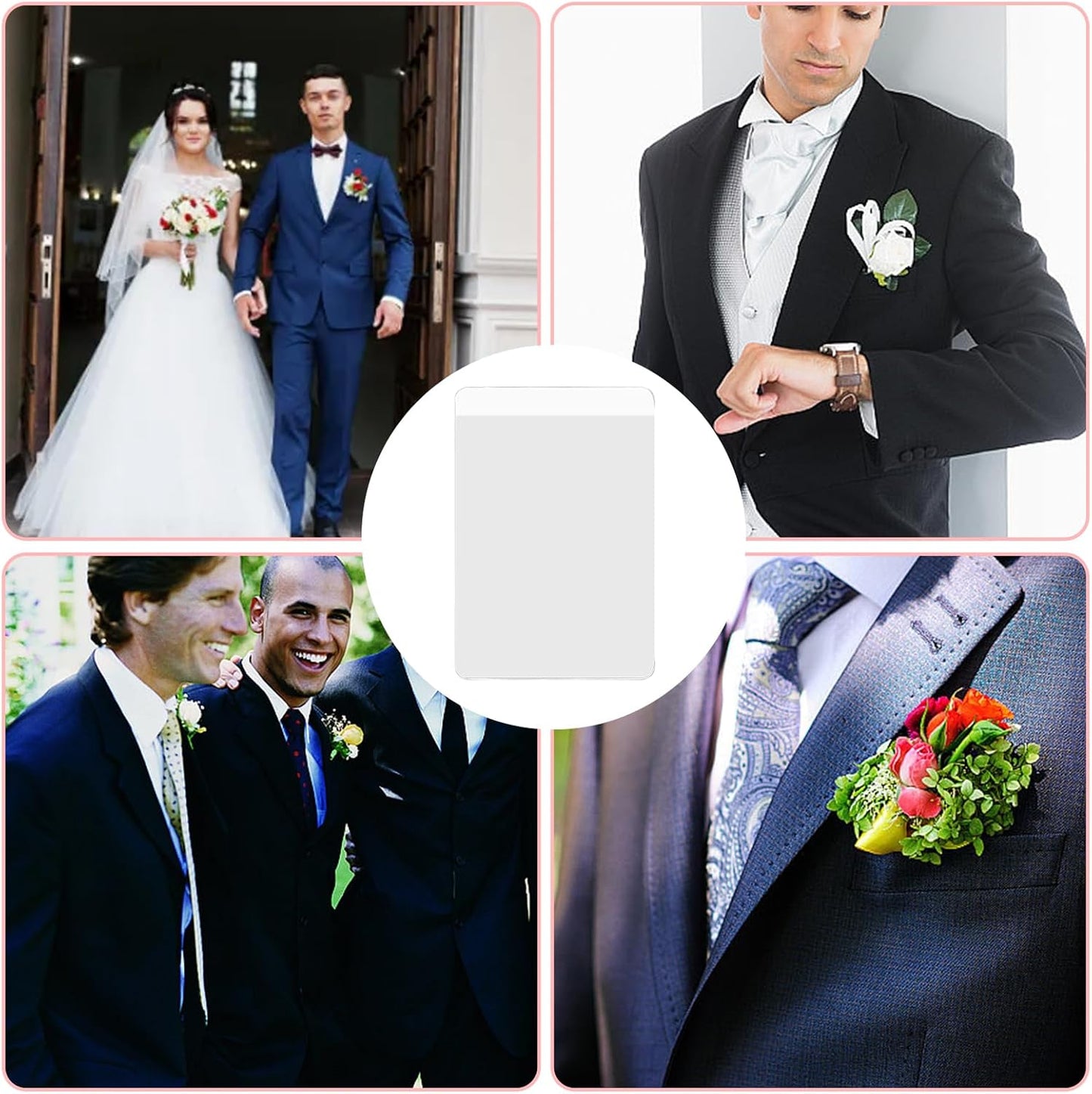 20Pcs Pocket Boutonniere Plastic Sleeve, Pocket Boutonniere Holder, Clear Sleeves Holder No Lapel Pin Required, Flower Holders for Groom Groomsmen Ceremony (NO Flowers)
