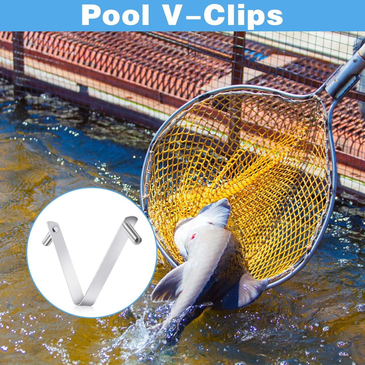 6Pcs Pool Brush Clip V-Shaped Clip, Pool Hooks for Poles Swimming Pools & Accessories Pool Pole Clips, Suitable Double Pin Pool Accessories Tools for Brushes Skimmers Pool Net Stainless Steel Clips