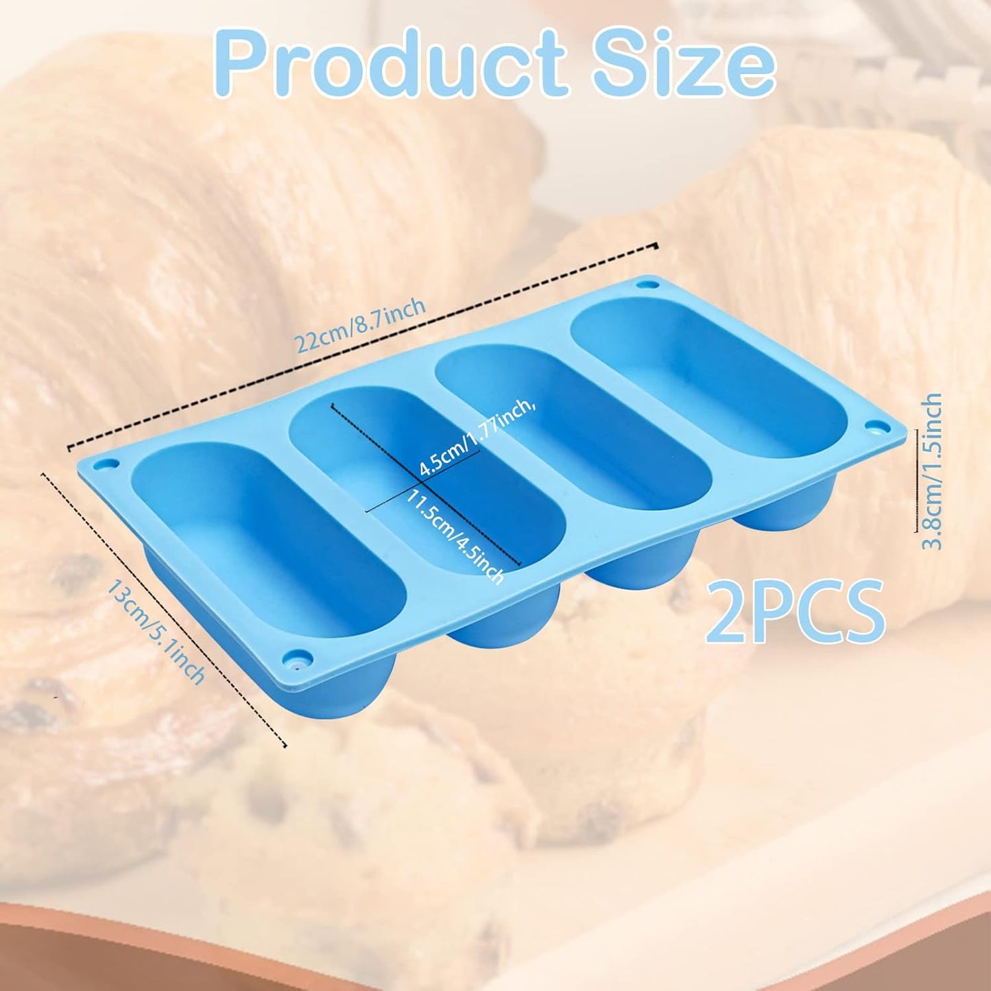 2 Pack Hot Dog Bun Pan, Silicone Hot Dog Bun Molds Sausage Mold Nonstick & Heat proof Baking Pan Bread Mold for Homemade Hotdog Bun Rolls