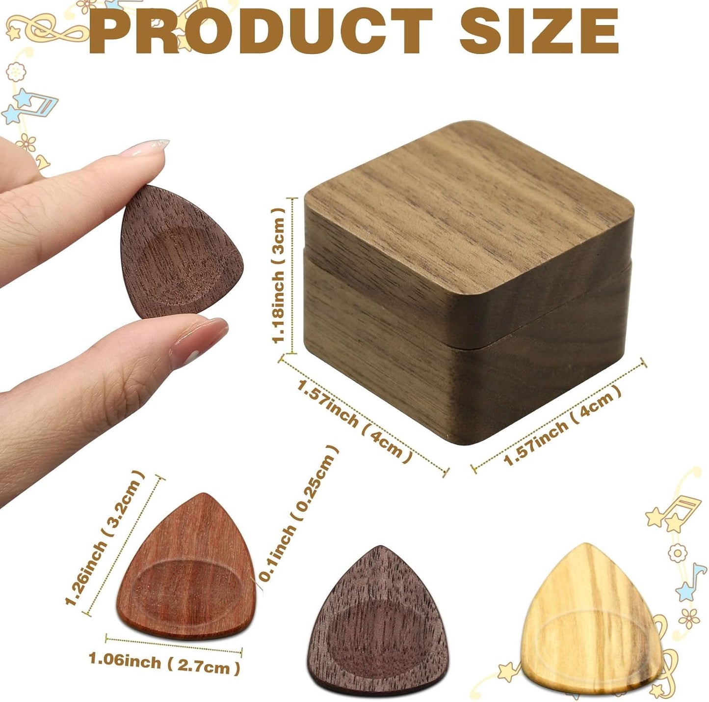 Wood Guitar Picks with Guitar Pick Box, Personalized Guitar Picks Holder, Guitar Pick Case Storage for Boyfriend Coworker Son Husband, Guitar and Bass Accessories(1Guitar Pick Holder & 3 Guitar Picks)