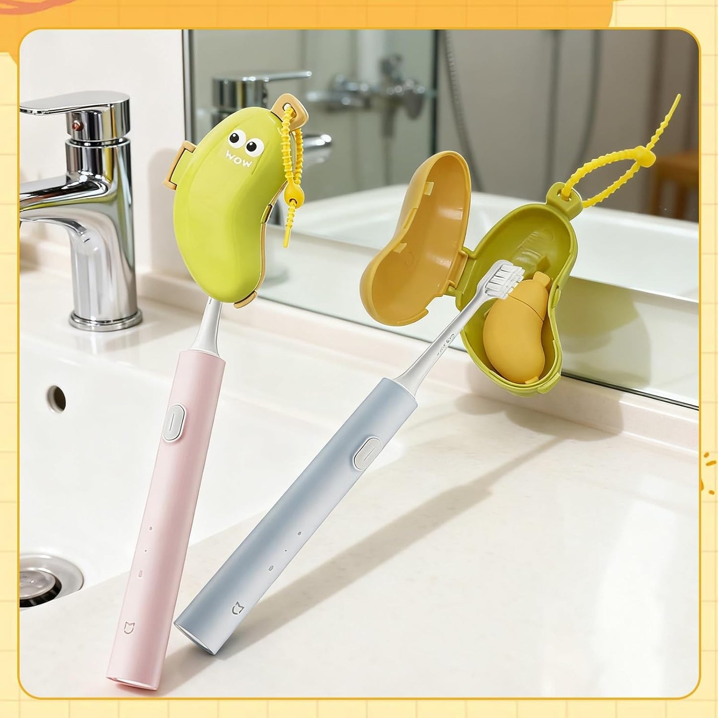 4Pcs Banana Toothbrush Set Includes Yellow Cyan, Portable Banana Toothbrush Holder with Toothpaste Dispenser, Home Goods Suitable for Home Use or Travel
