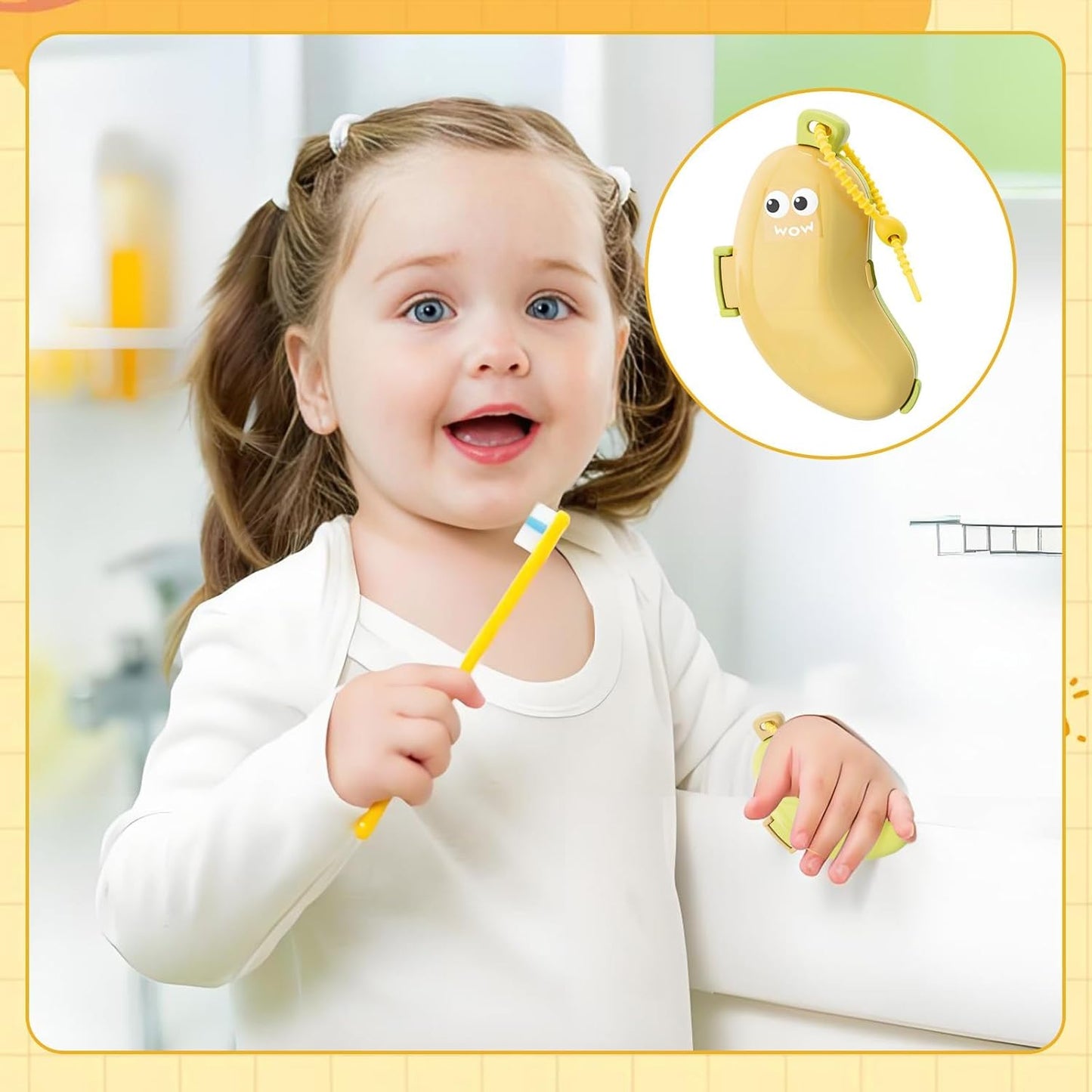 4Pcs Banana Toothbrush Set Includes Yellow Cyan, Portable Banana Toothbrush Holder with Toothpaste Dispenser, Home Goods Suitable for Home Use or Travel