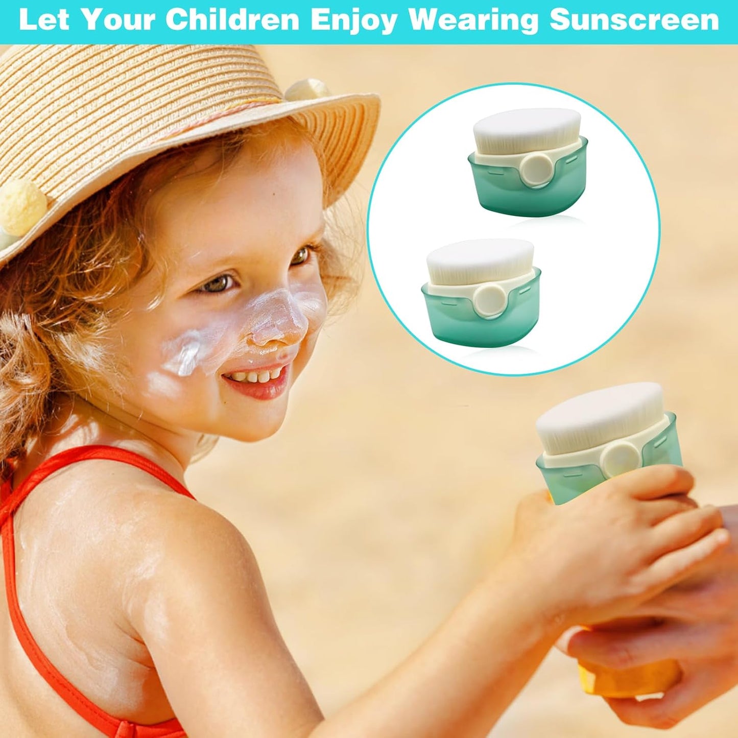 2Pcs Sunscreen Applicator for Kids, Sunscreen Brush Sunblock Applicator for Kids, Sun Lotion Applicator Kids Sunscreen Applicator with Protective Caps, Sun Cream Brush for Outdoor Travel (Green)