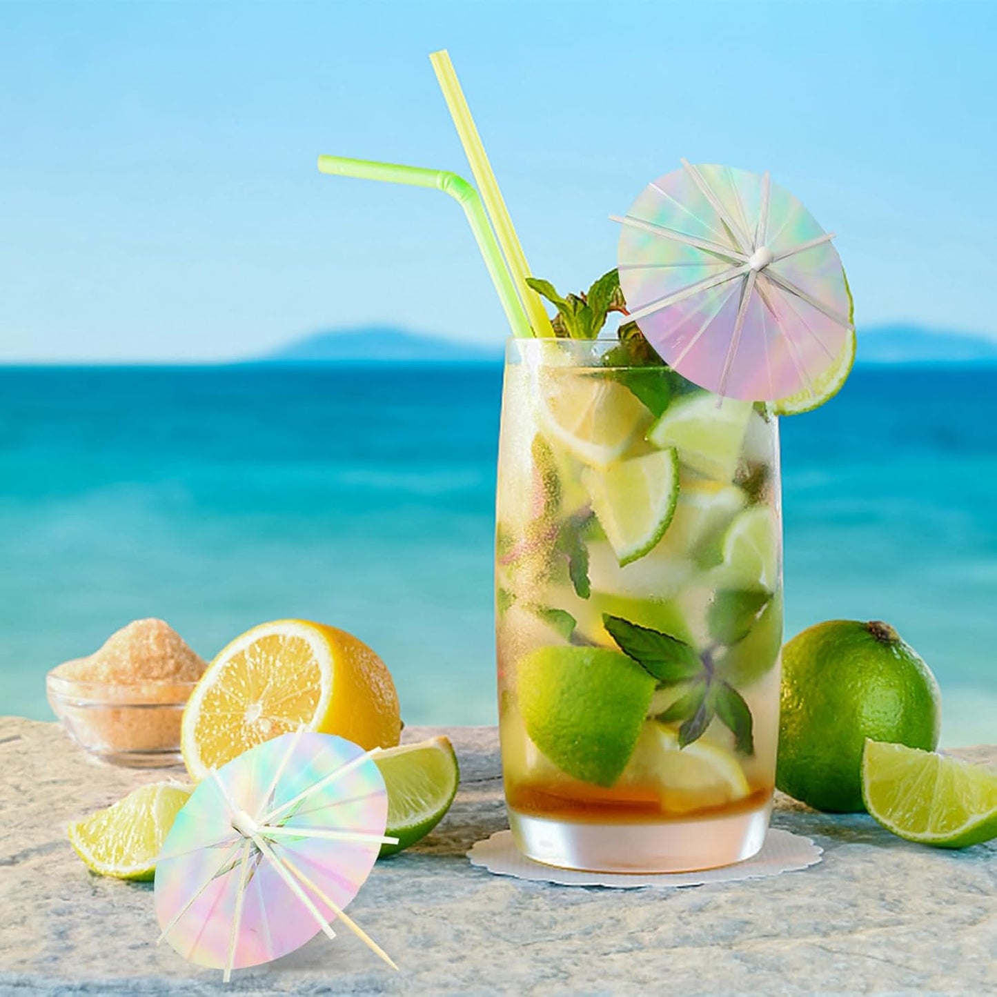 50Pcs Drink Umbrellas Cocktail Picks, Umbrella Drinks Sticks Wood Toothpicks Cocktail Umbrellas for Drinks Cupcake Appetizers, Umbrella Sticks Drink Toppers Party Decoration Supplies(Fluorescent)