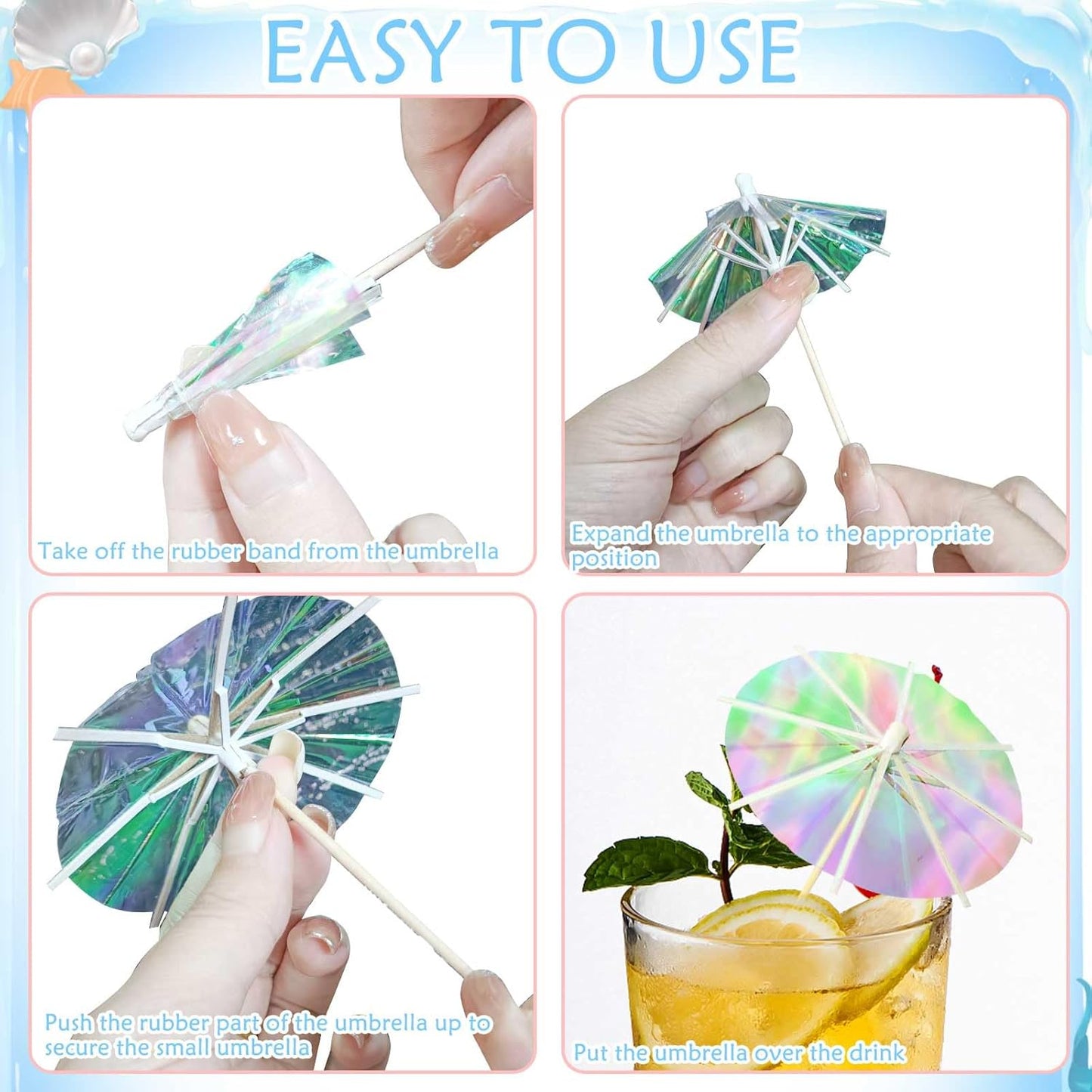 50Pcs Drink Umbrellas Cocktail Picks, Umbrella Drinks Sticks Wood Toothpicks Cocktail Umbrellas for Drinks Cupcake Appetizers, Umbrella Sticks Drink Toppers Party Decoration Supplies(Fluorescent)