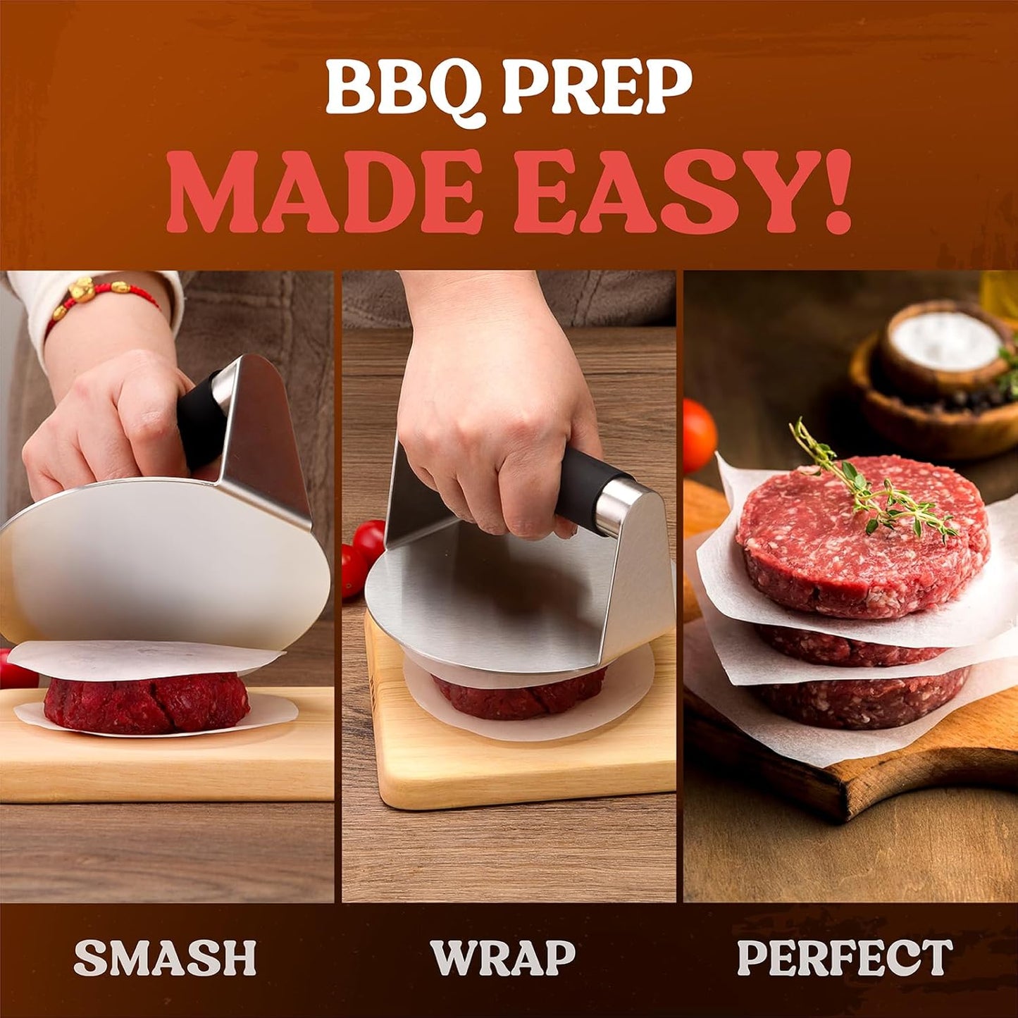 Smash Burger Press, Hamburger Smasher Tool for Griddle, Stainless Steel Ham Patty Press with Anti-Scald Handle, 5.5" Non Stick Grill Press for Smashburger, Bacon, Ground Beef, Meat, Sausage
