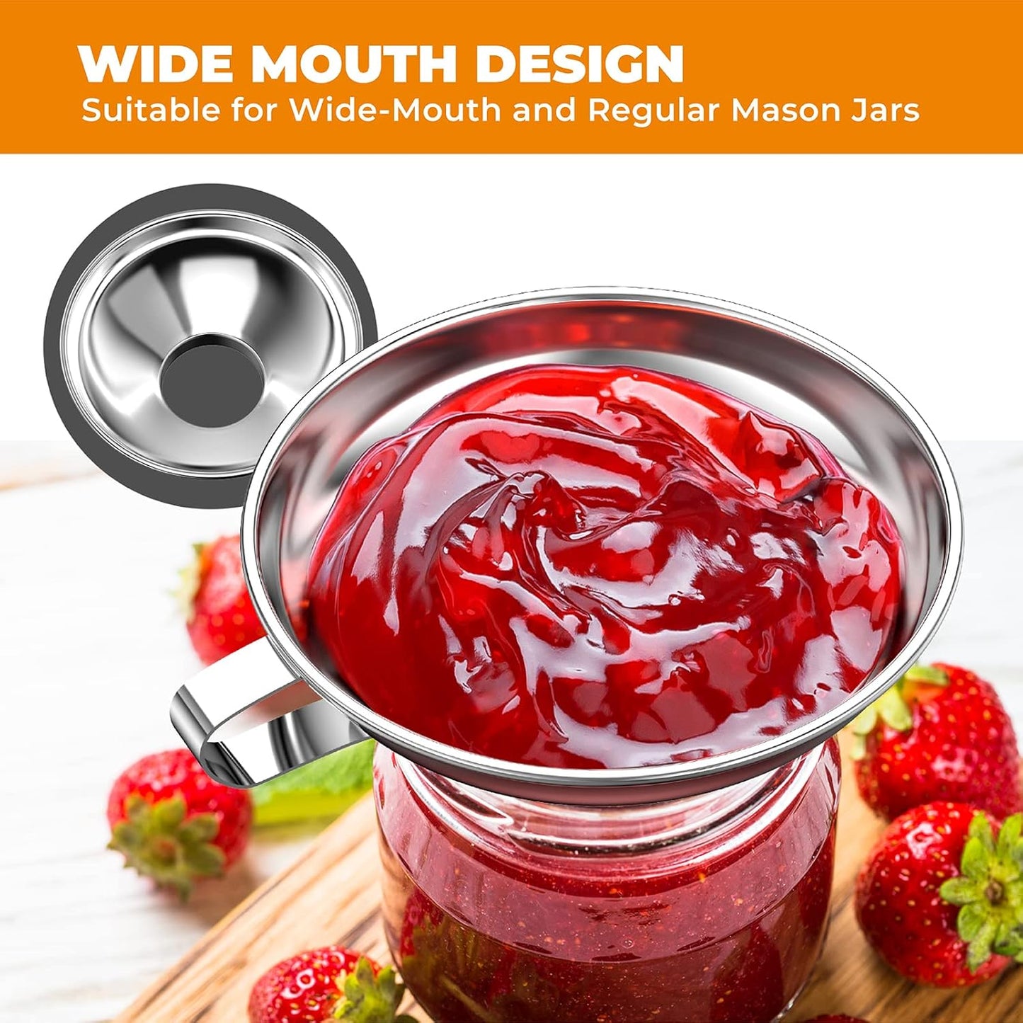 Canning Funnel for Kitchen Use, Wide Mouth Food Grade Stainless Steel Funnel for Wide and Regular Mouth Mason Jar, Deal for Filling Bottle, Liquid and Solid