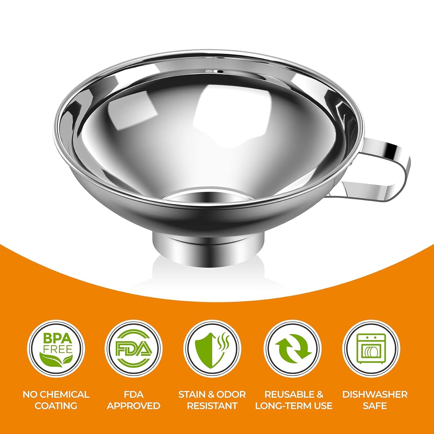 Canning Funnel for Kitchen Use, Wide Mouth Food Grade Stainless Steel Funnel for Wide and Regular Mouth Mason Jar, Deal for Filling Bottle, Liquid and Solid