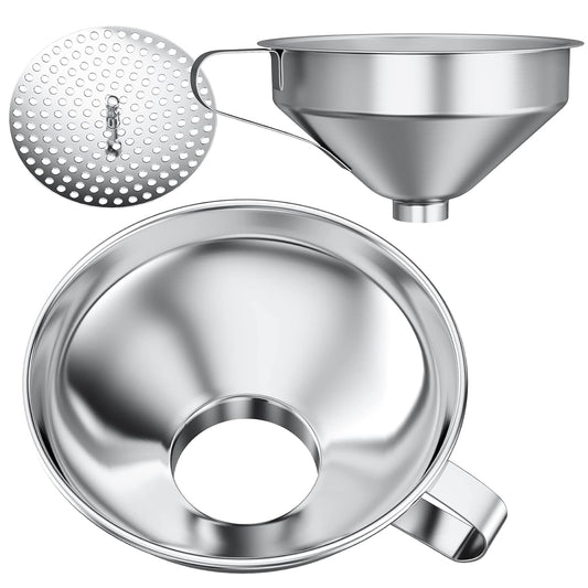 Canning Funnel for Wide Mouth and Regular Mason Jars, Stainless Steel Kitchen Use Funnels with Strainer for Filling Bottles, Metal Funnel Set for Oil Power Jam Grains Dry & Wet Ingredients