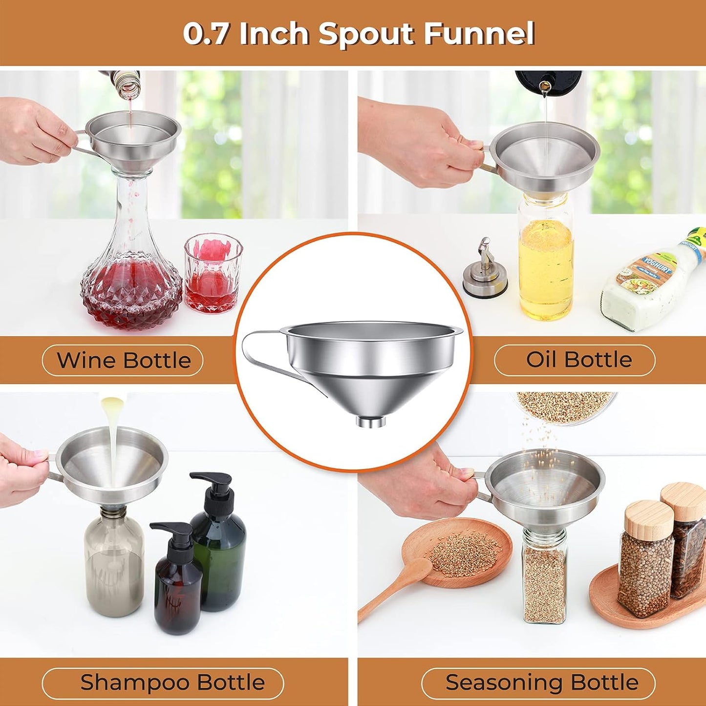 Canning Funnel for Wide Mouth and Regular Mason Jars, Stainless Steel Kitchen Use Funnels with Strainer for Filling Bottles, Metal Funnel Set for Oil Power Jam Grains Dry & Wet Ingredients