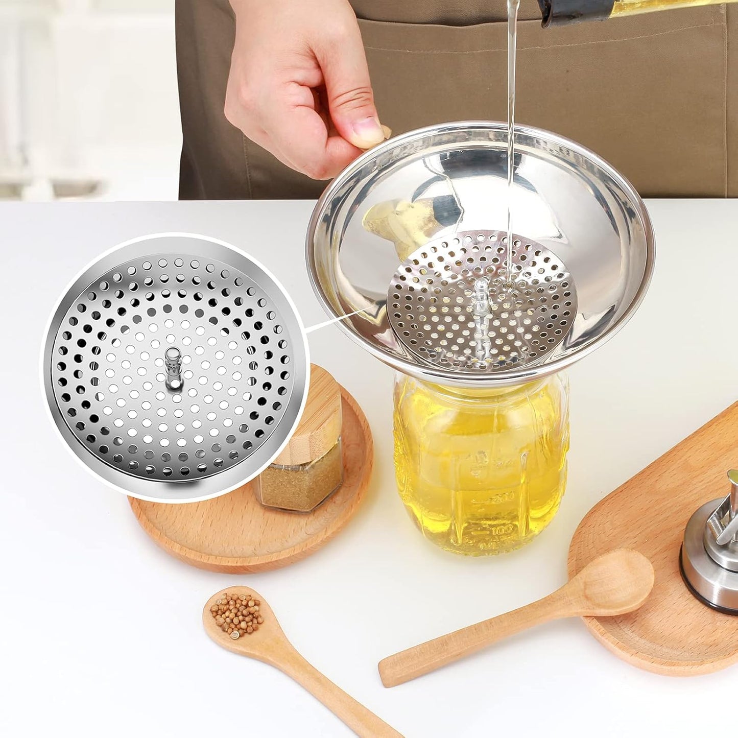 Canning Funnel for Wide Mouth and Regular Mason Jars, Stainless Steel Kitchen Use Funnels with Strainer for Filling Bottles, Metal Funnel Set for Oil Power Jam Grains Dry & Wet Ingredients