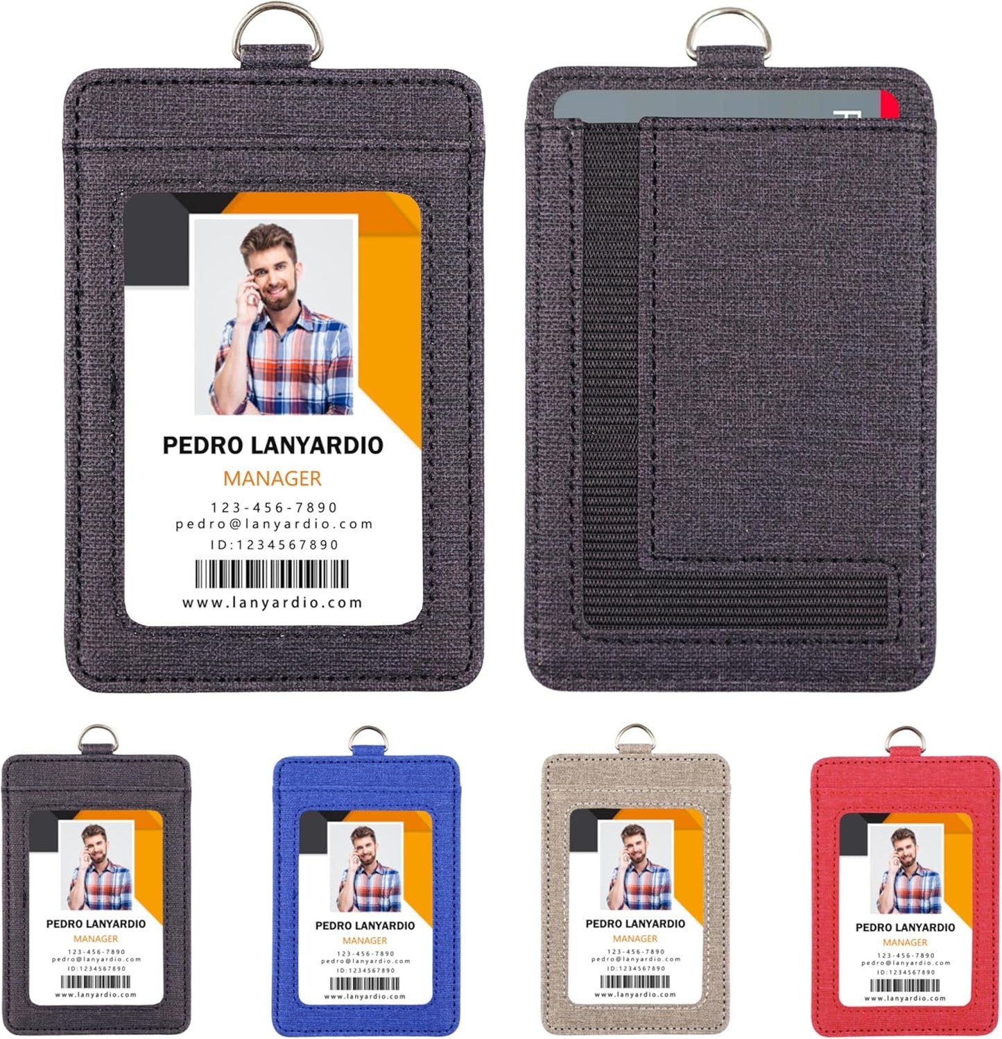 PU Leather ID Badge Holder with Clear Window, Vertical ID Card Holder, Dual Card Slots, 1-Pack Card Holder, 4 Colors
