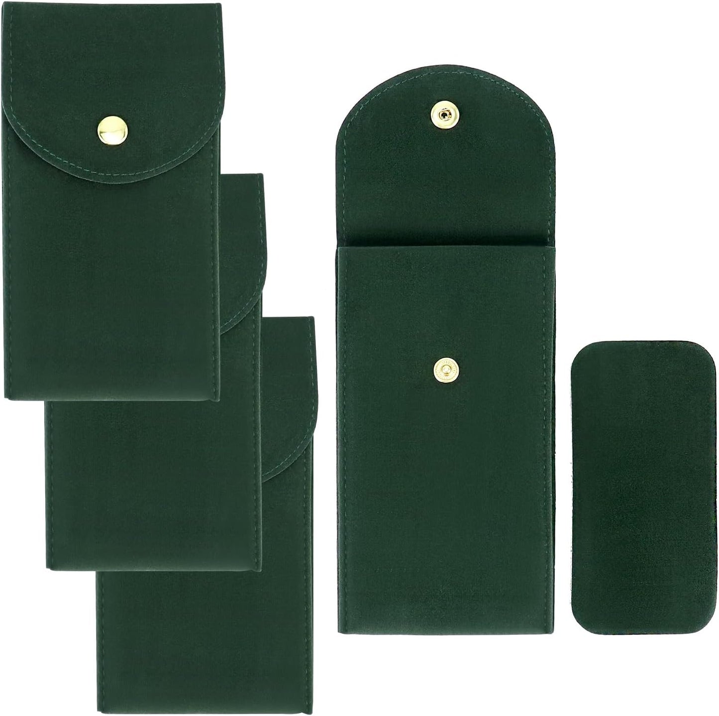 Luxury Velvet Watch Travel Case with Copper Buckle, Green, 13×7cm, Portable Double-Layer Protective Watch Bag for Men, 4 Pcs