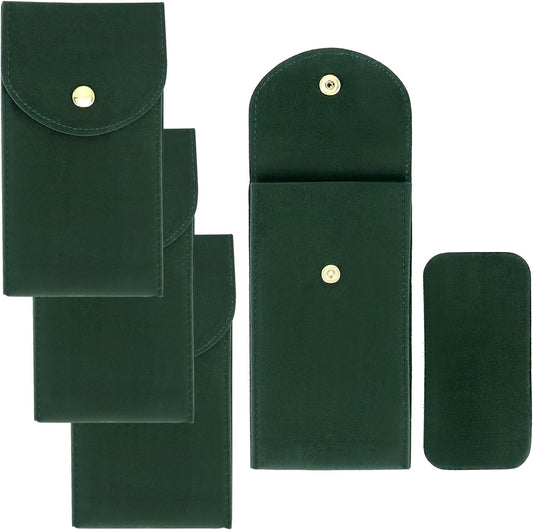 Luxury Velvet Watch Travel Case with Copper Buckle, Green, 13×7cm, Portable Double-Layer Protective Watch Bag for Men, 4 Pcs
