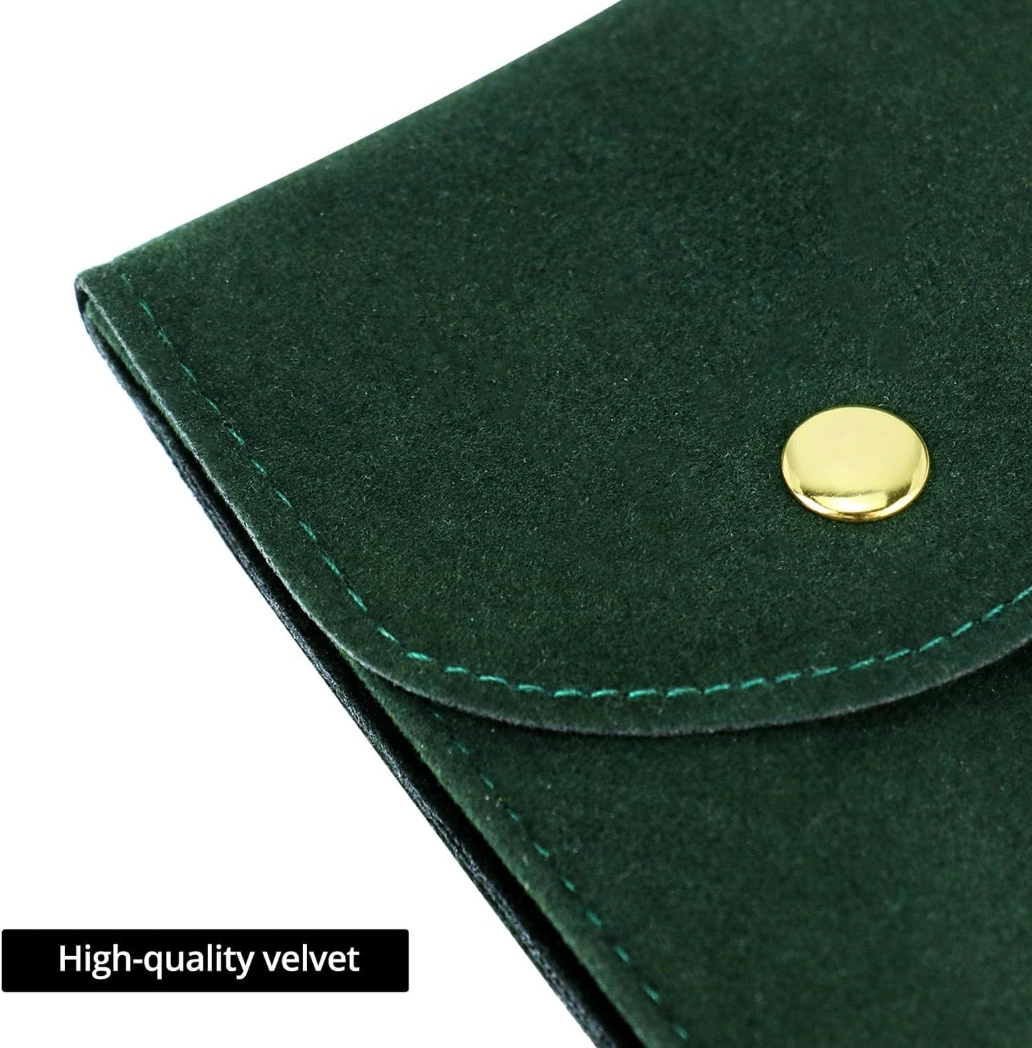 Luxury Velvet Watch Travel Case with Copper Buckle, Green, 13×7cm, Portable Double-Layer Protective Watch Bag for Men, 4 Pcs