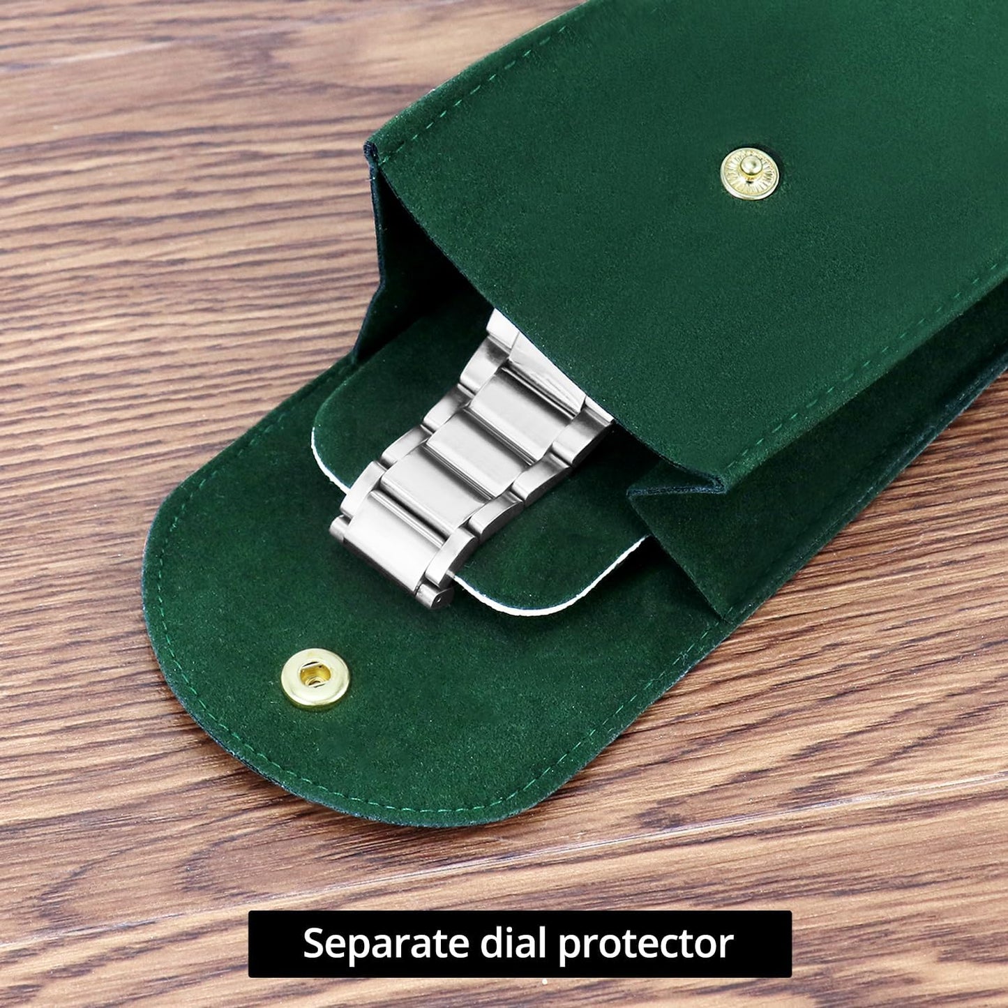 Luxury Velvet Watch Travel Case with Copper Buckle, Green, 13×7cm, Portable Double-Layer Protective Watch Bag for Men, 4 Pcs