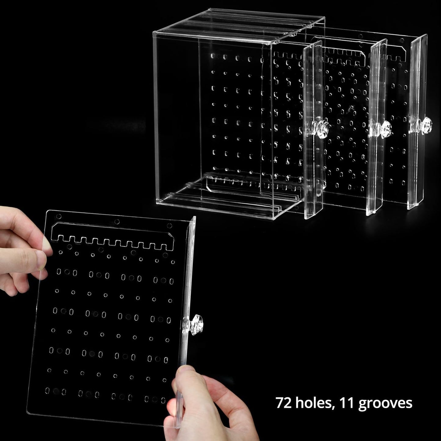 Clear Acrylic Jewelry Storage Box - Earring Display Stand Holder with 3 Vertical Slide-Out Drawers, 216 Earring Holes & 36 Necklace Grooves