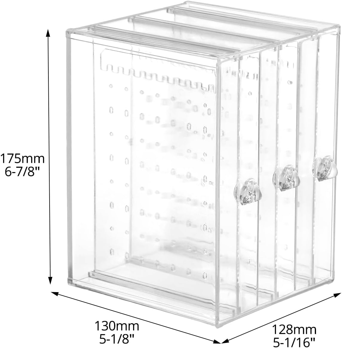 Clear Acrylic Jewelry Storage Box - Earring Display Stand Holder with 3 Vertical Slide-Out Drawers, 216 Earring Holes & 36 Necklace Grooves