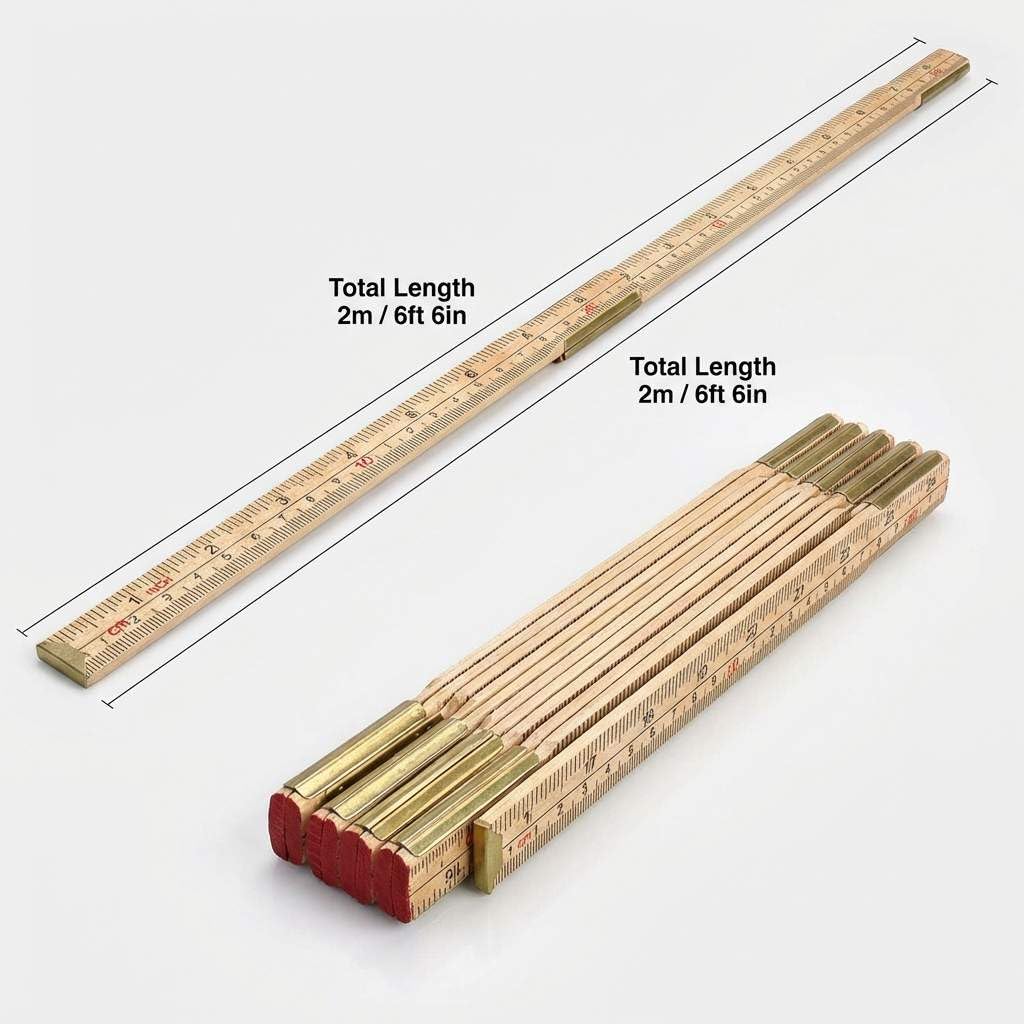 Folding Wood Rule, 6 FT 6 Inch Foldable Ruler with US and Metric Measurements for Carpenters