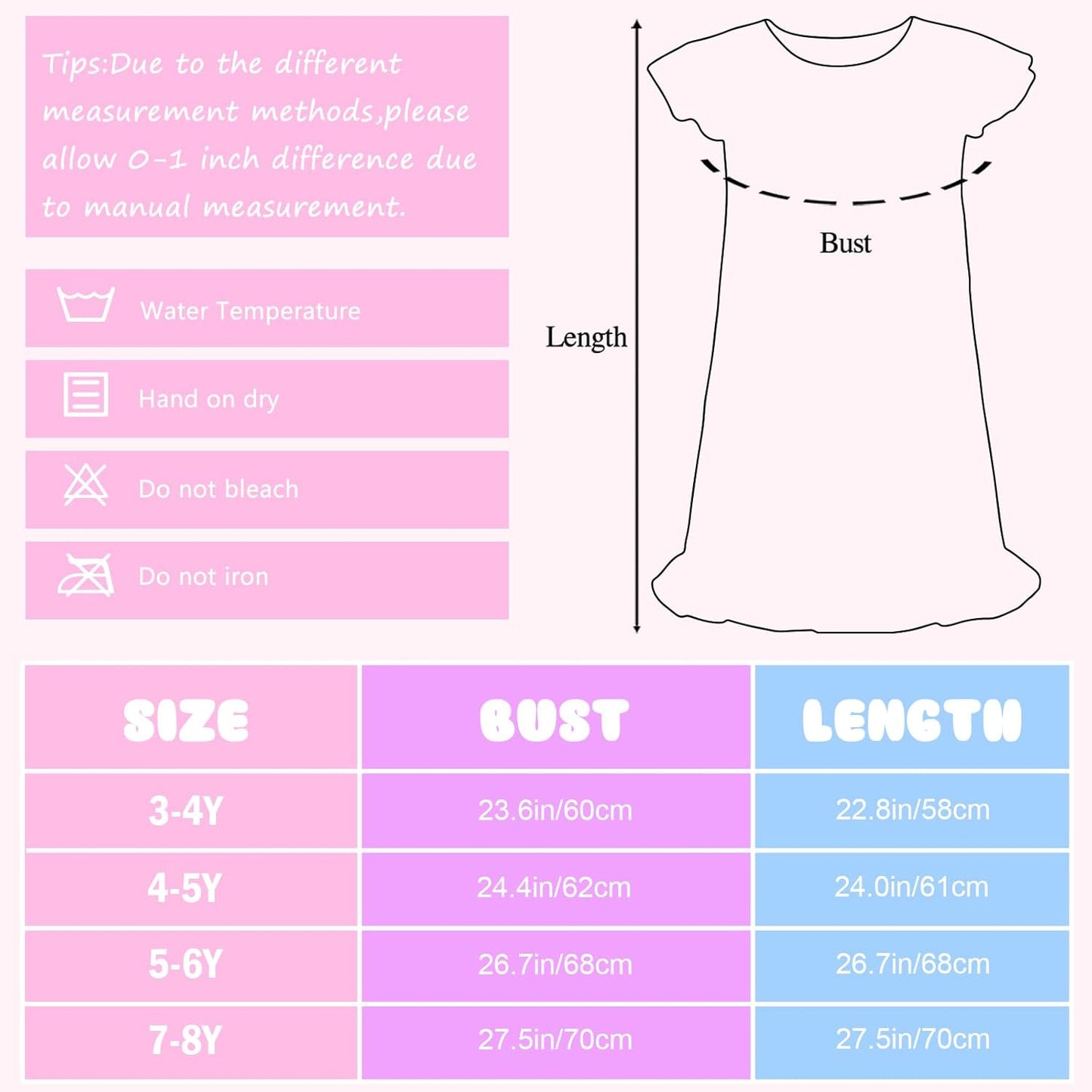2pcs Girls Nightgowns Unicorn Mermaid Pajamas for Toddler Girls Princess Nightgown Sleepwear for Kids 3-9 Years