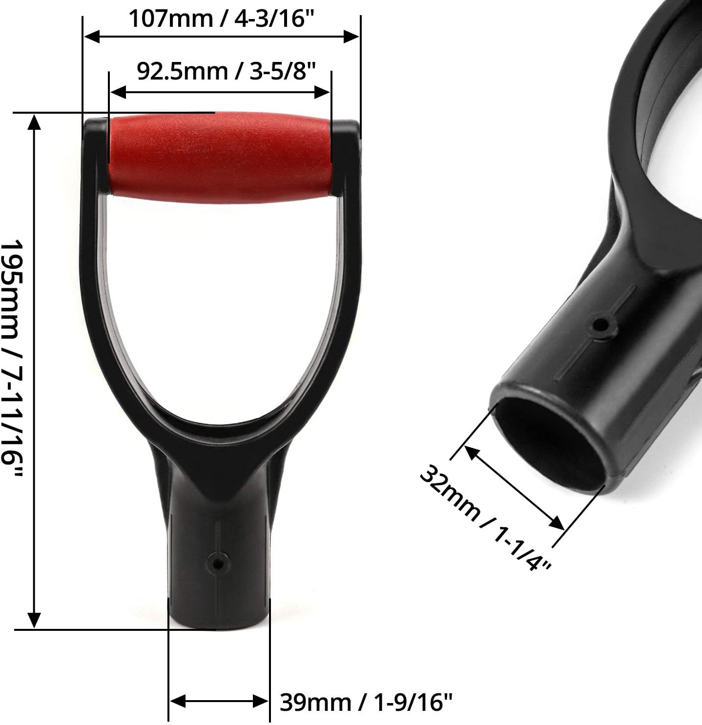 Plastic Spade Shovel with D Grip, 1-1/4" Polypropylene Shovel Handle for Digging and Raking