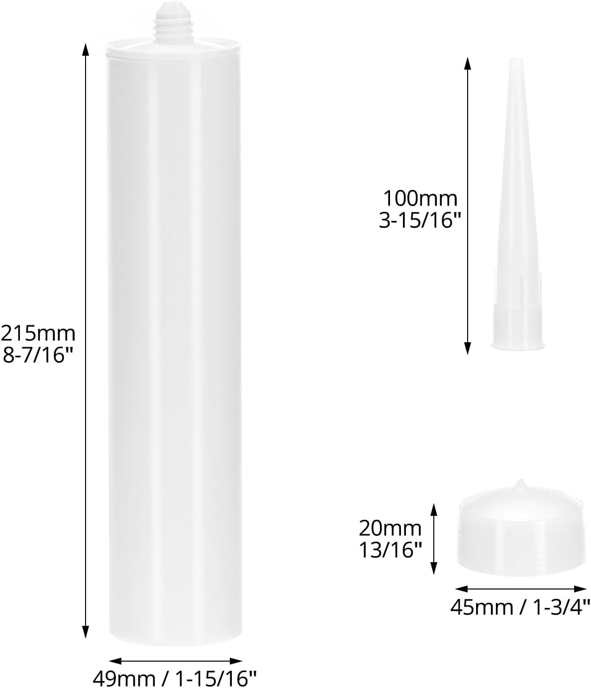 Empty Caulking Sealant Tubes - 11 Oz Capacity Each, 4 Pack Reusable Plastic, for Standard Caulking Guns