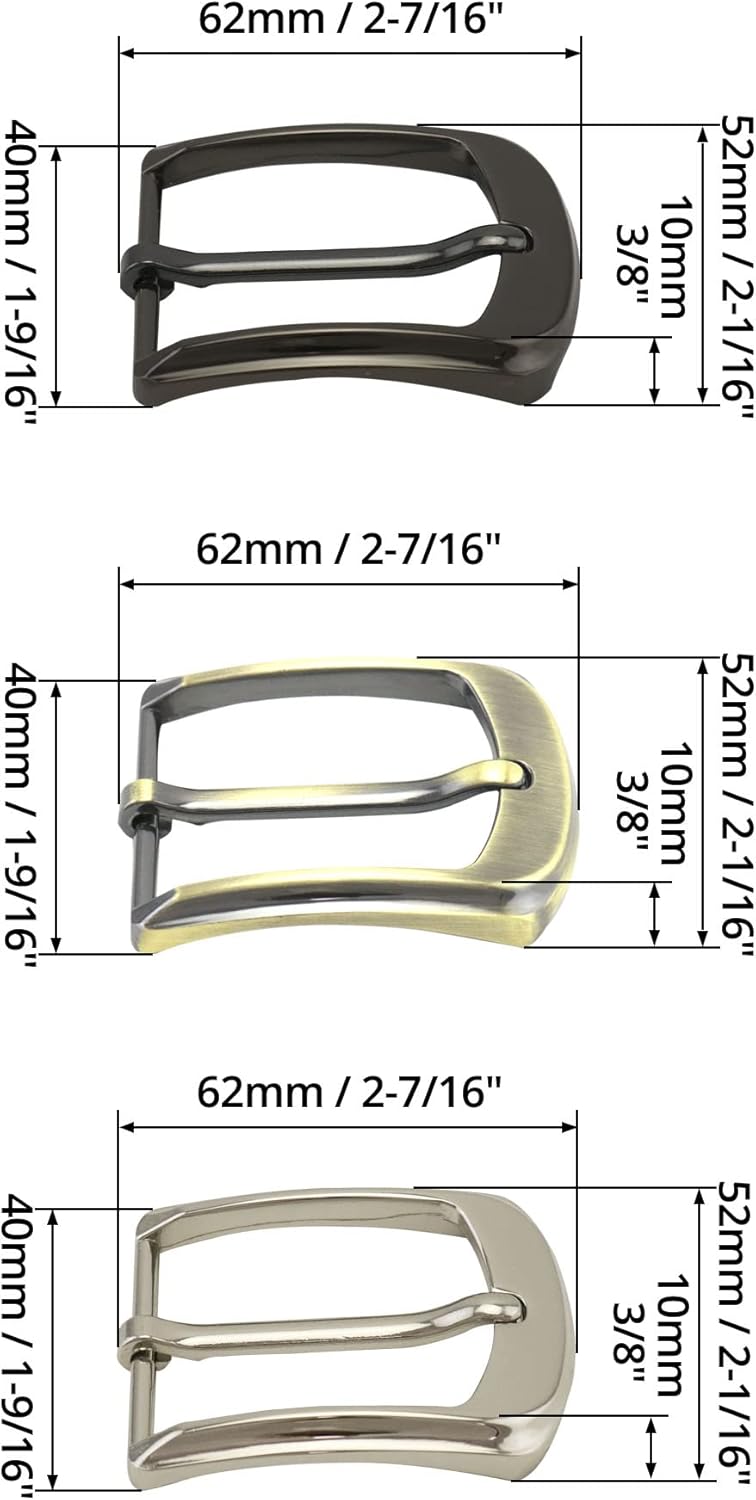 Classic Belt Buckles Set, 3 Pack Metal Belt Buckle 38-40 mm (1.5"-1.6") Single Prong Square Replacement Belt Buckle for Men Women Belt (Silver, Bronze, Gray)