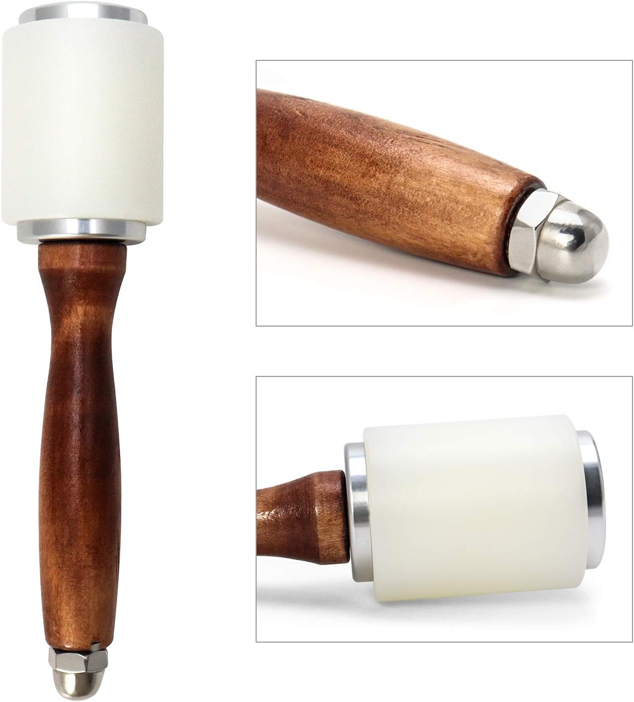 8inch Leather Carving Hammer, DIY Leathercraft Mallet with Nylon Straight Head Wood Handle, Sew Leather Cowhide Tool Kit