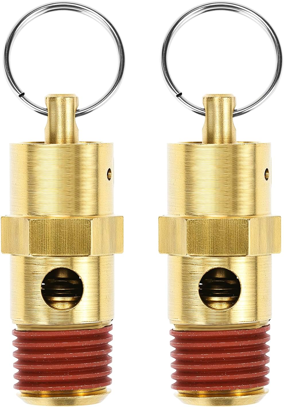 Brass Pressure Relief Valve (2 Pack) - 1/4 Inch NPT Threaded, 150 PSI Rating, Air Compressor Check Valve with Seal Thread Locks