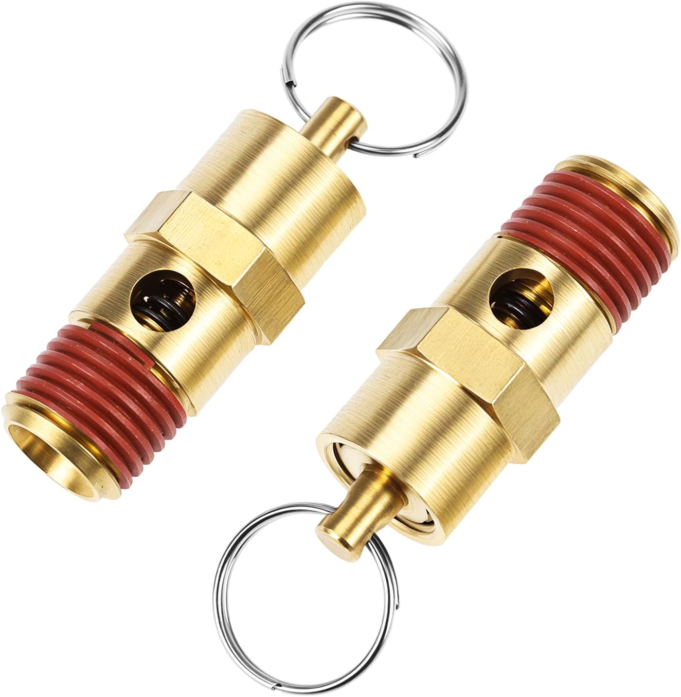 Brass Pressure Relief Valve (2 Pack) - 1/4 Inch NPT Threaded, 150 PSI Rating, Air Compressor Check Valve with Seal Thread Locks