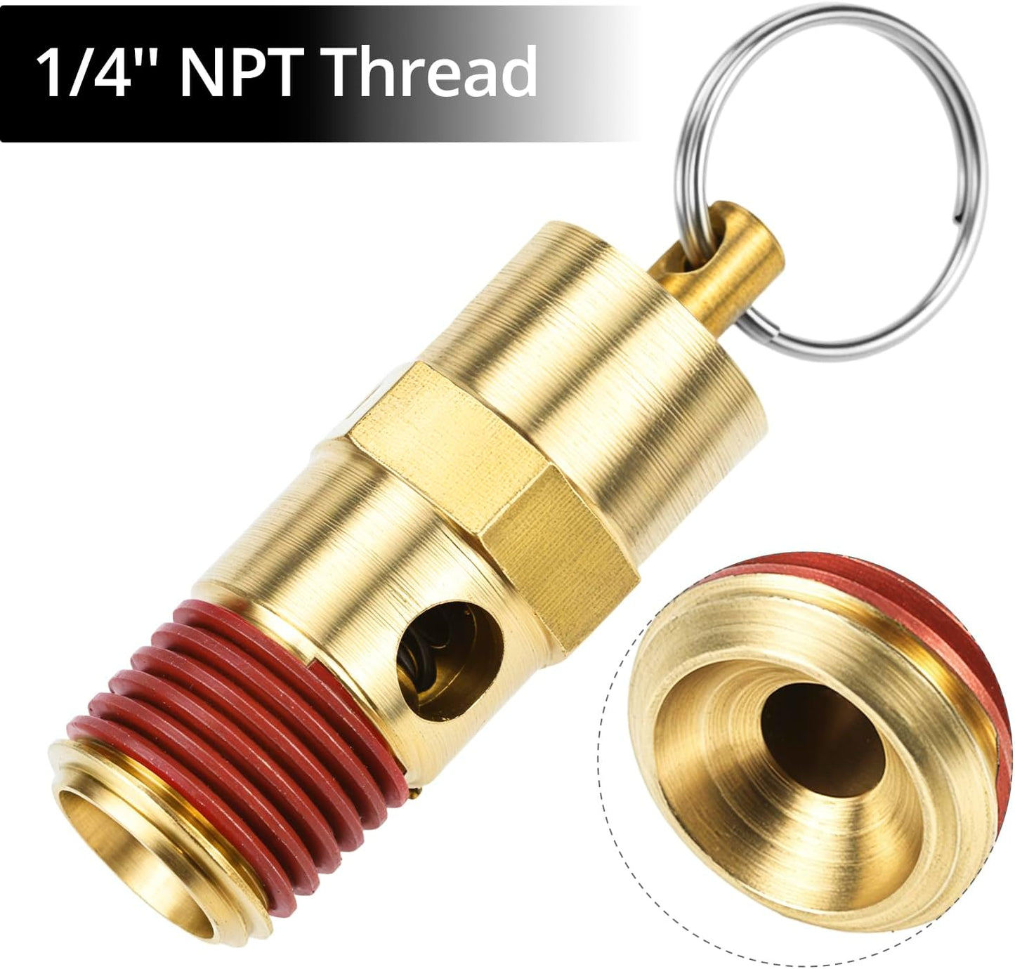 Brass Pressure Relief Valve (2 Pack) - 1/4 Inch NPT Threaded, 150 PSI Rating, Air Compressor Check Valve with Seal Thread Locks