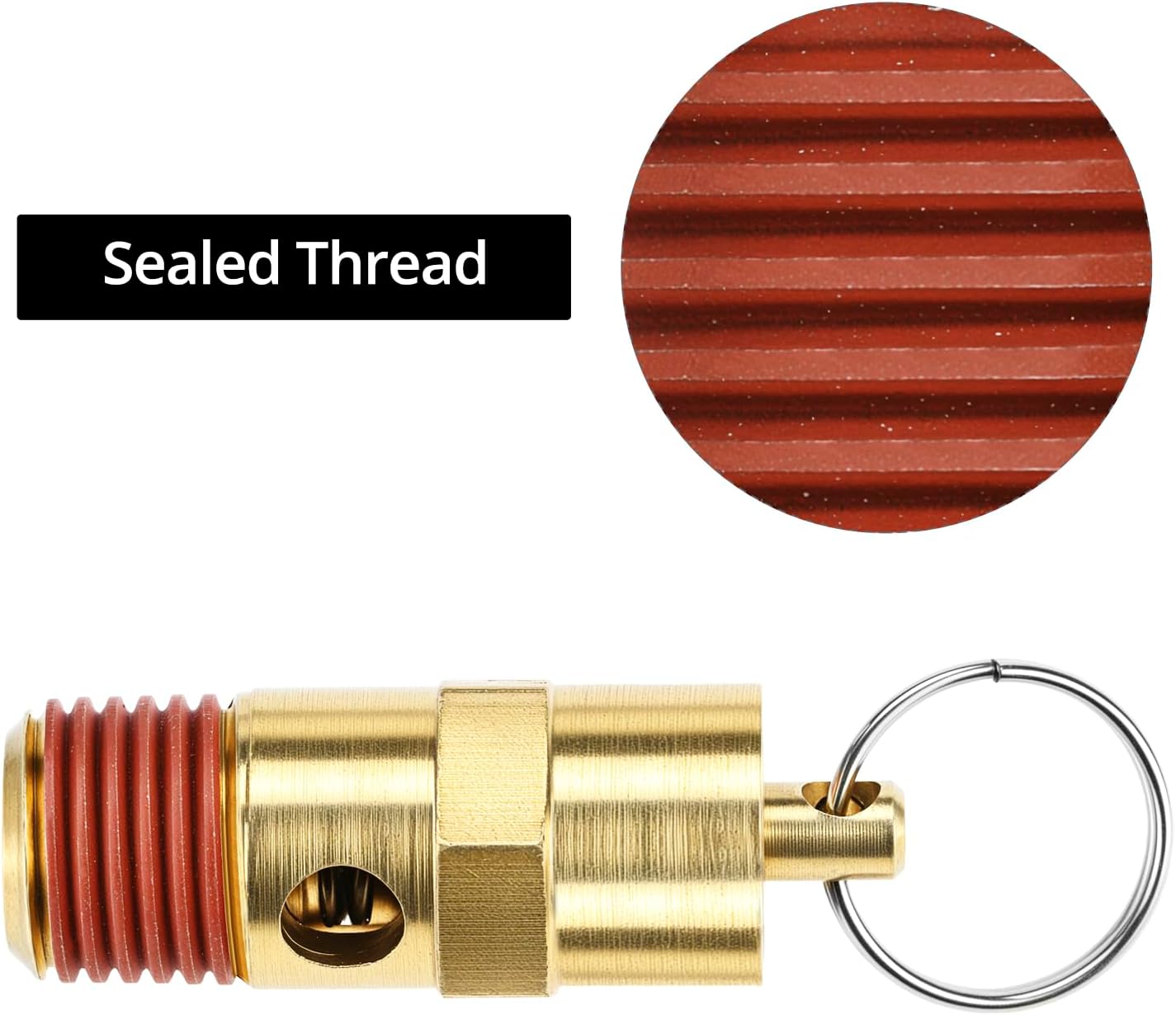Brass Pressure Relief Valve (2 Pack) - 1/4 Inch NPT Threaded, 150 PSI Rating, Air Compressor Check Valve with Seal Thread Locks