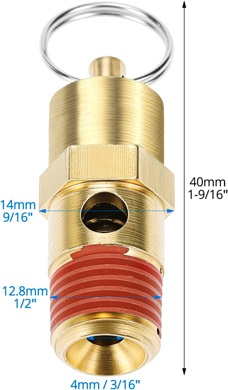 Brass Pressure Relief Valve (2 Pack) - 1/4 Inch NPT Threaded, 150 PSI Rating, Air Compressor Check Valve with Seal Thread Locks