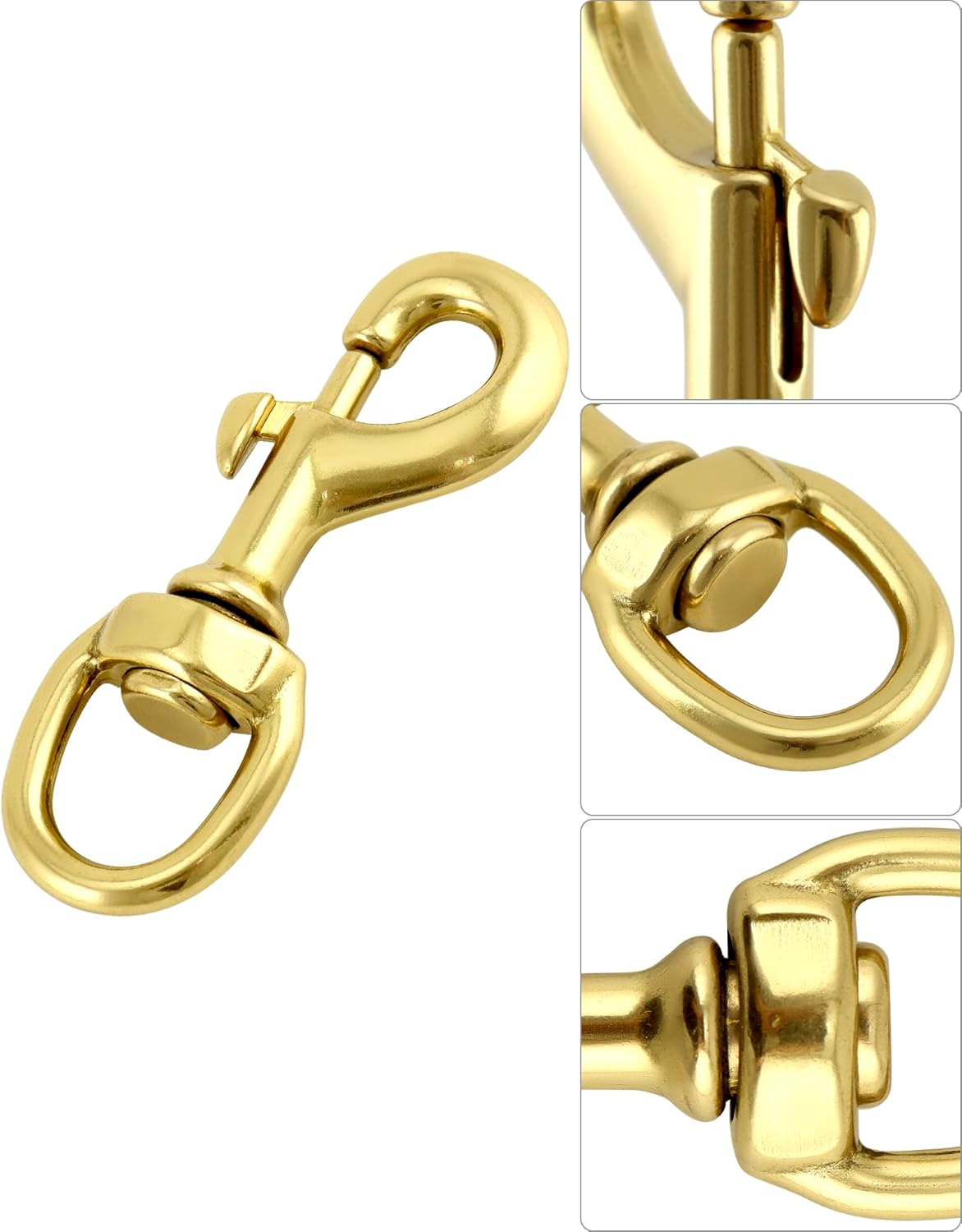 Flag Clip Swivel Spring Hook, 4 Pack Flag Pole Clips, Heavy Duty Brass Swivel Snap Hooks with Swivel Eyelet, for Diving, Dog Leash, Ropes, Flag Pole, Leather Crafts, Pet Collar