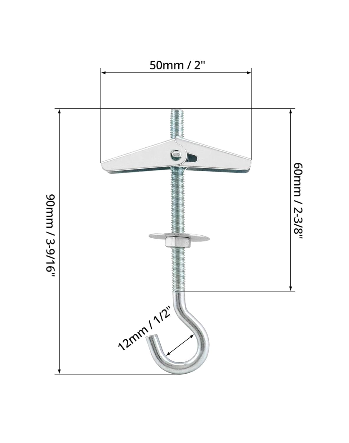 Ceiling Hooks, 12 Packs 3-9/16" Spring Toggle Wing Bolts Wall Fixing Heavy Duty Pothook for Hanging Plants, Swag Hooks Plant Hooks Toggle Hooks